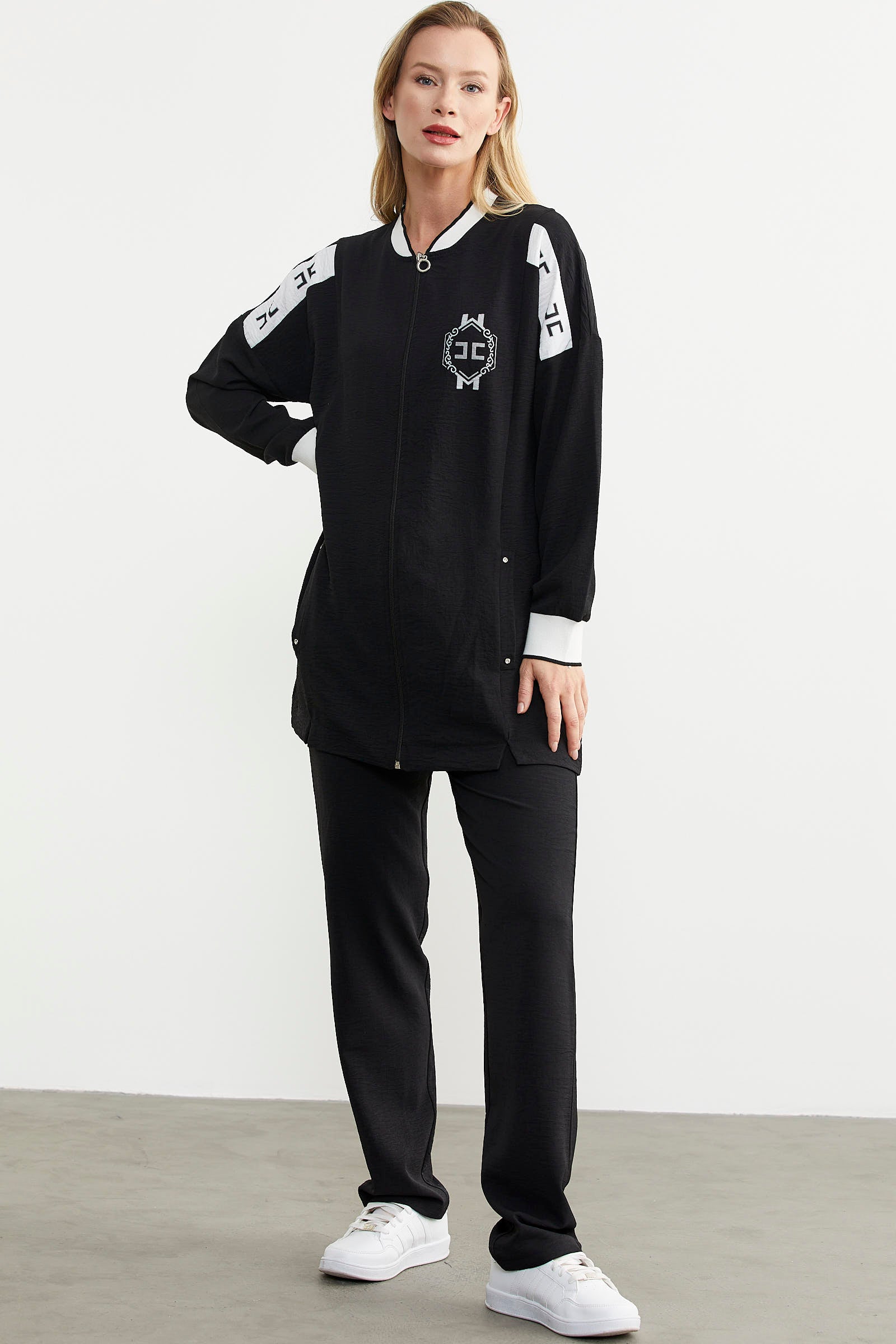 Fermuar Kapamalı Tunik Krep Takım - Siyah (2) Sementa