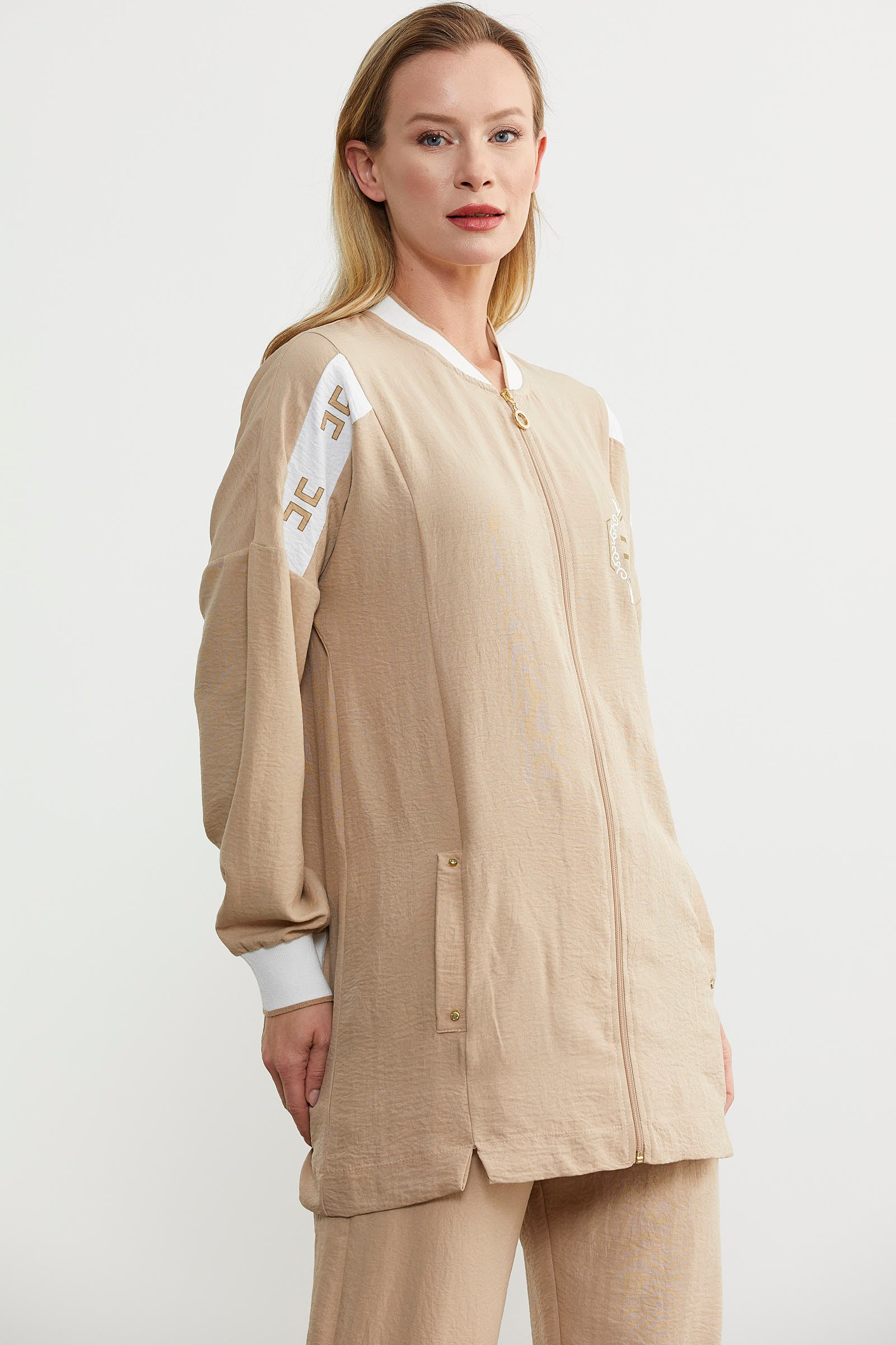 Fermuar Kapamalı Tunik Krep Takım - Taş (2) Sementa