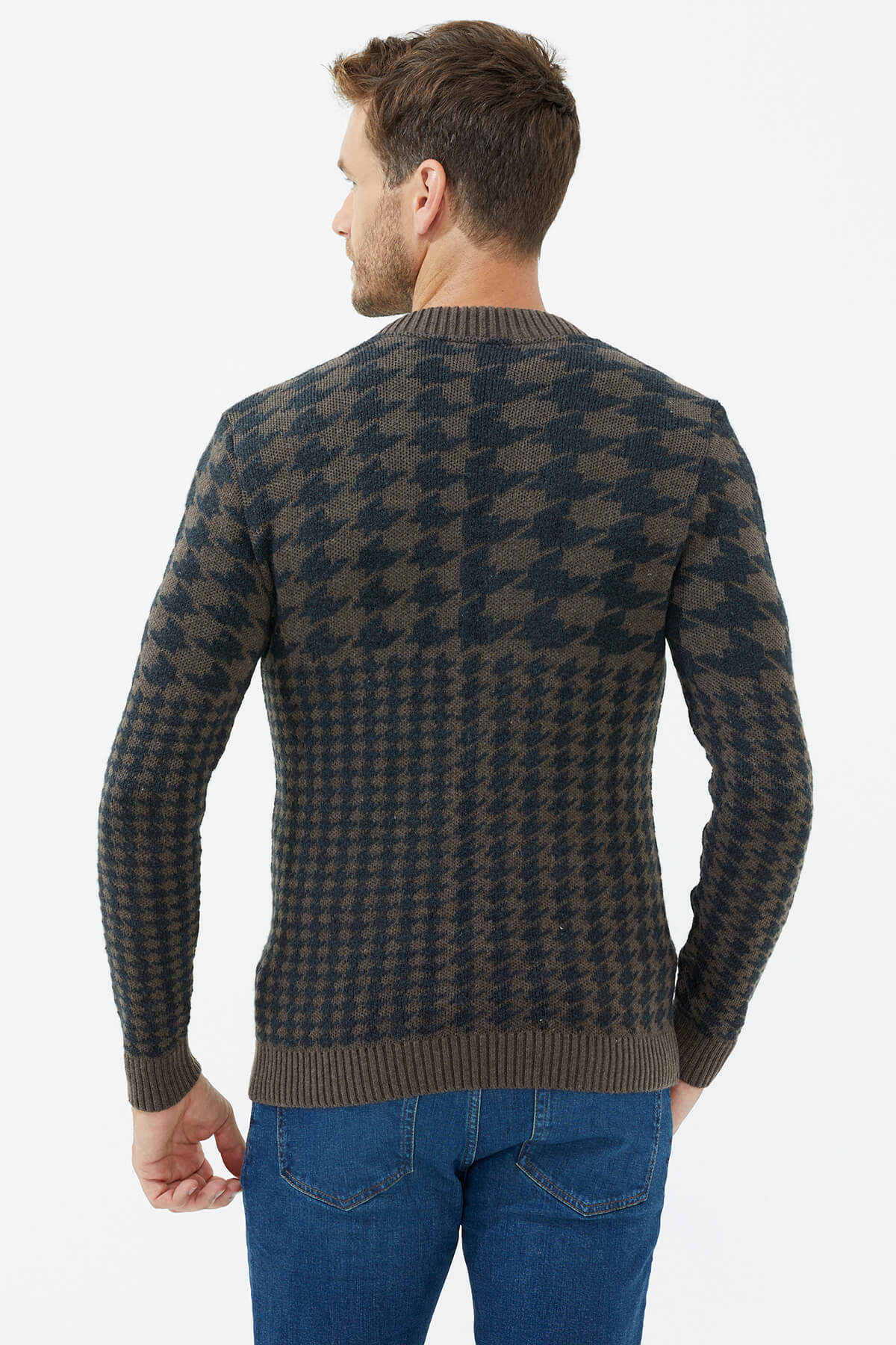 Fermuarlı Blok Desenli Triko Hırka - Vizon (4) Sementa