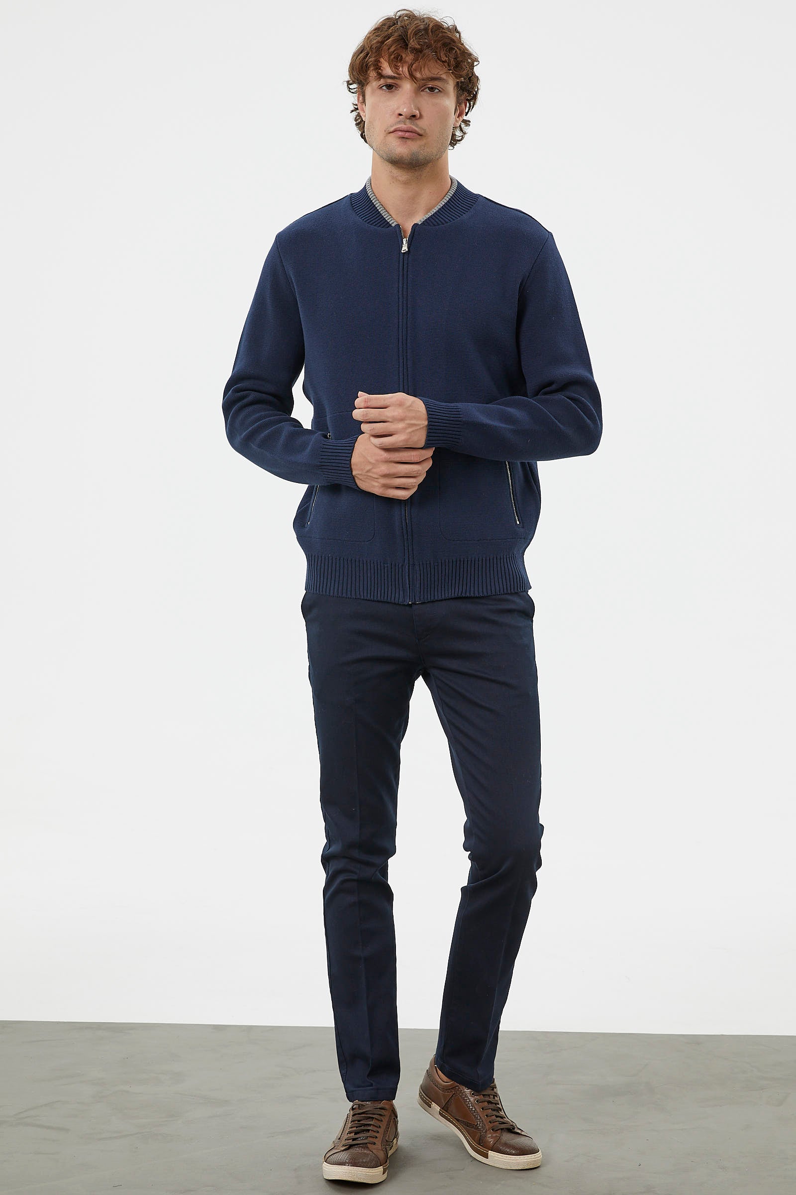 Fermuarlı Cep Detaylı Triko Hırka - Lacivert (3) Sementa