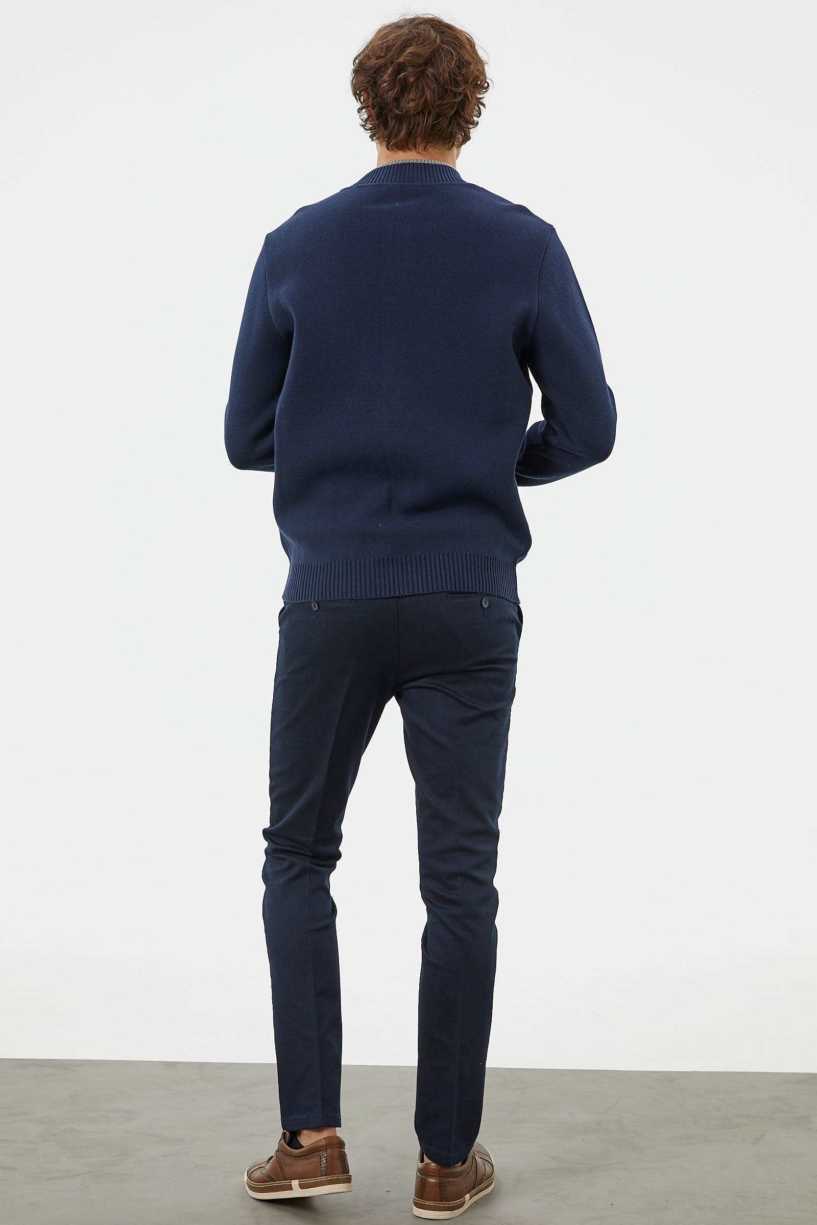 Fermuarlı Cep Detaylı Triko Hırka - Lacivert (7) Sementa