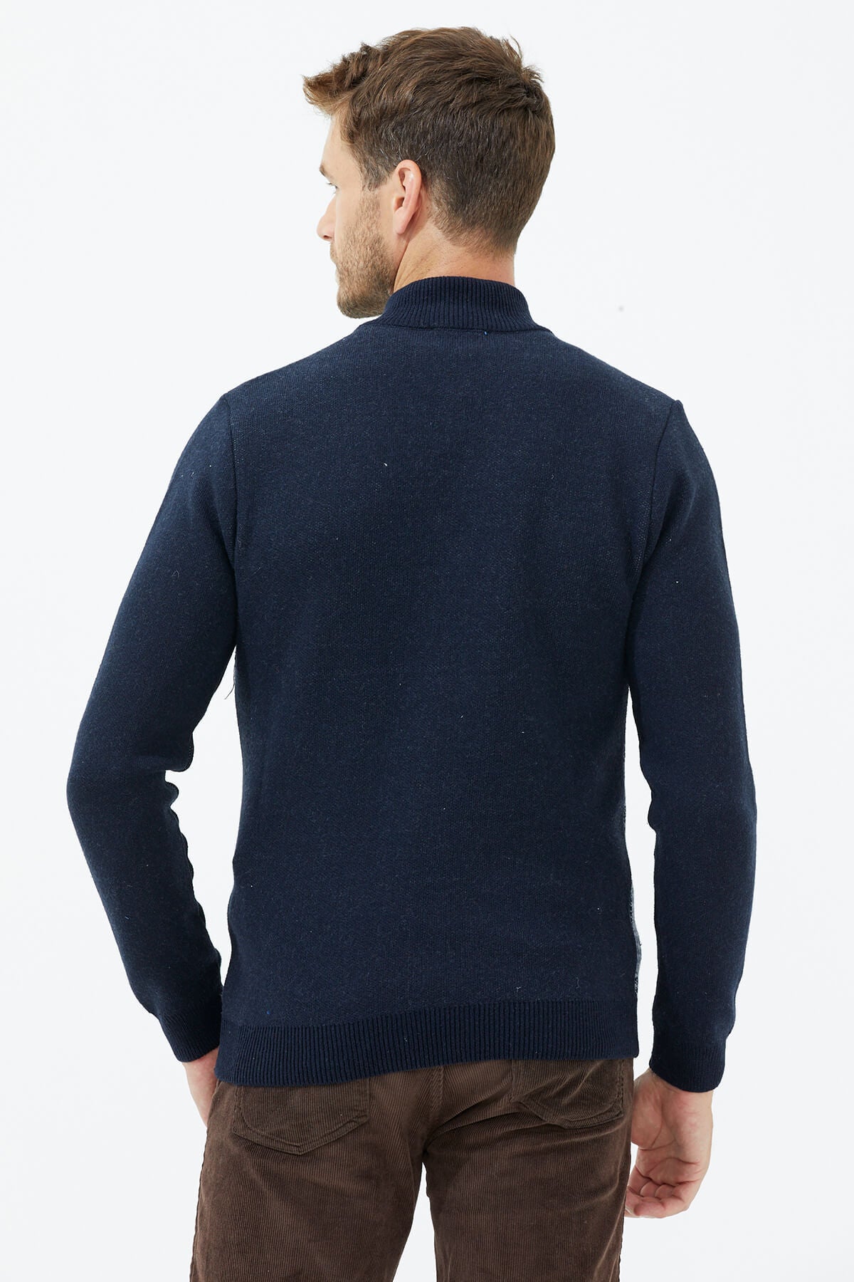 Fermuarlı Dik Yaka Triko Kazak - Lacivert (4) Sementa