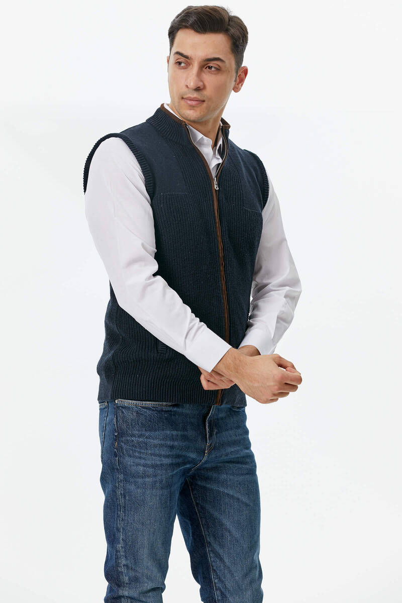 Fermuarlı Dik Yakalı Triko Yelek - Lacivert (2) Sementa