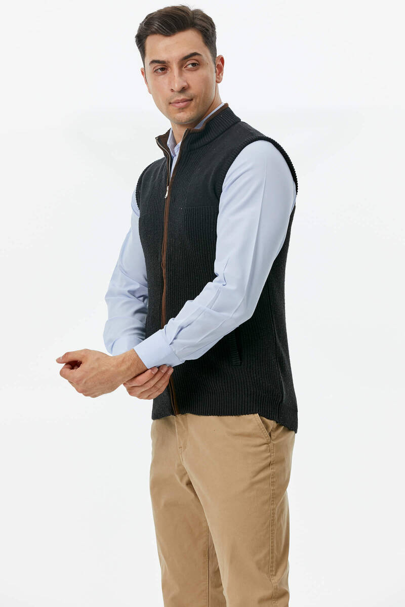 Fermuarlı Dik Yakalı Triko Yelek - Siyah (3) Sementa