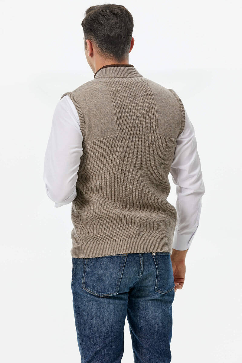 Fermuarlı Dik Yakalı Triko Yelek - Sütlü Kahve (4) Sementa
