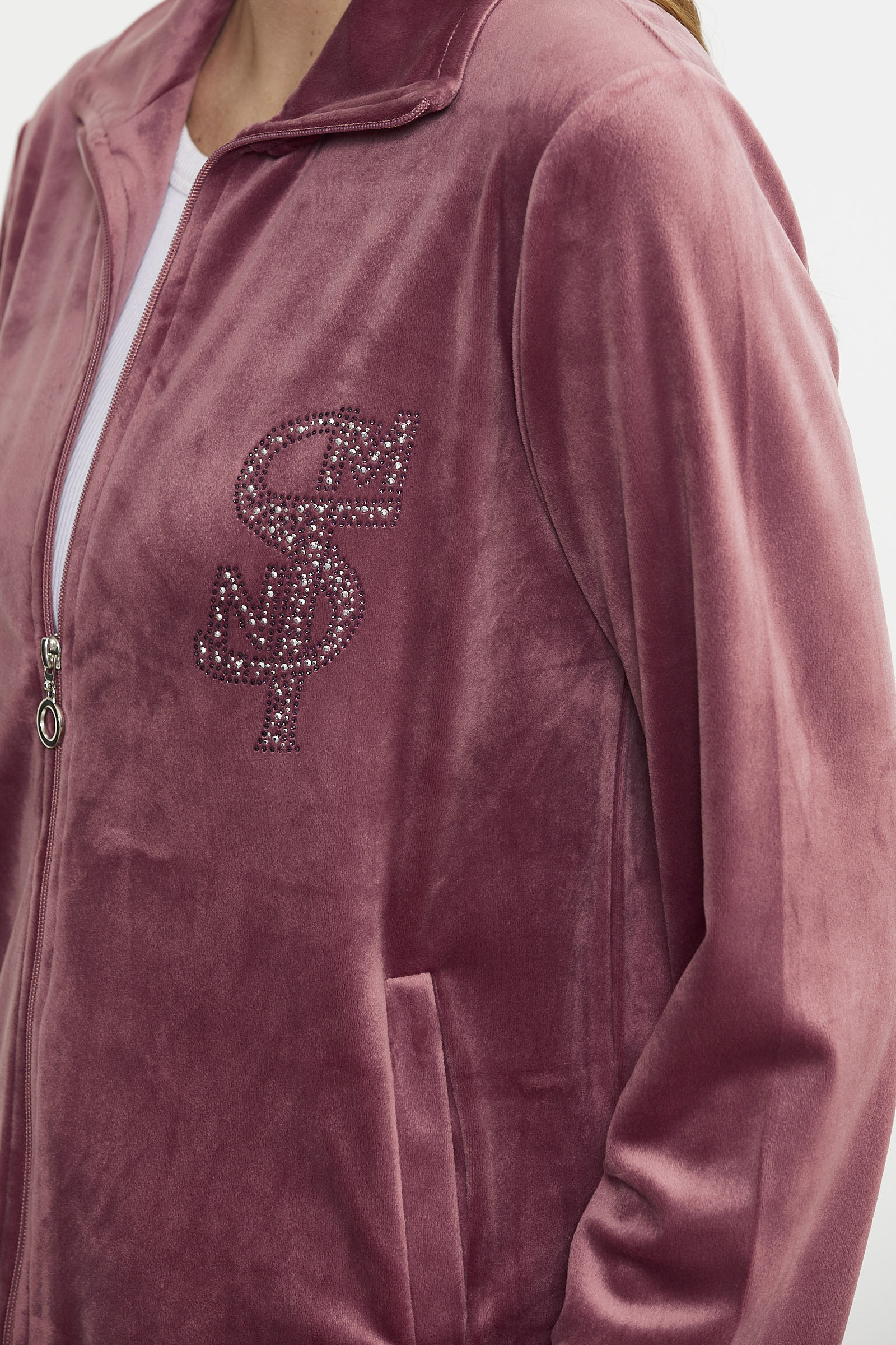 Fermuarlı Kadife Tunik Eşofman Takım - Gül - Sementa