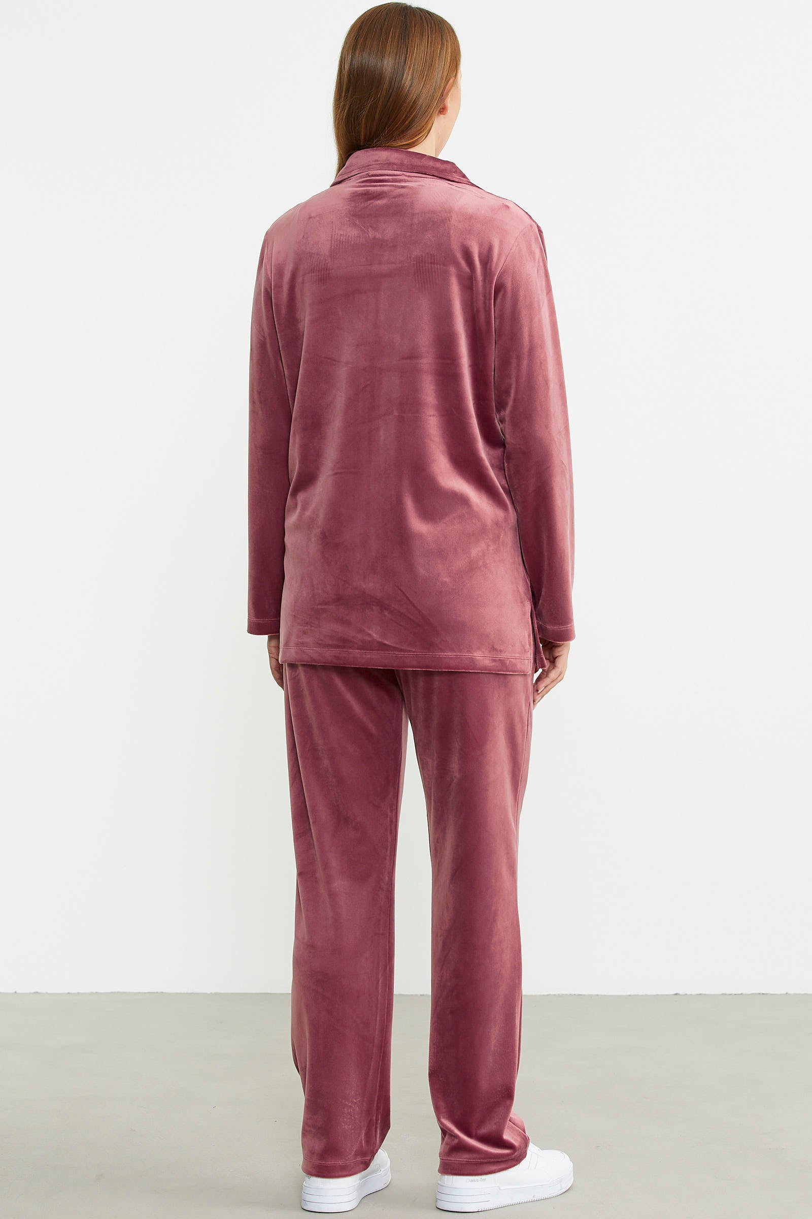 Fermuarlı Kadife Tunik Eşofman Takım - Gül - Sementa