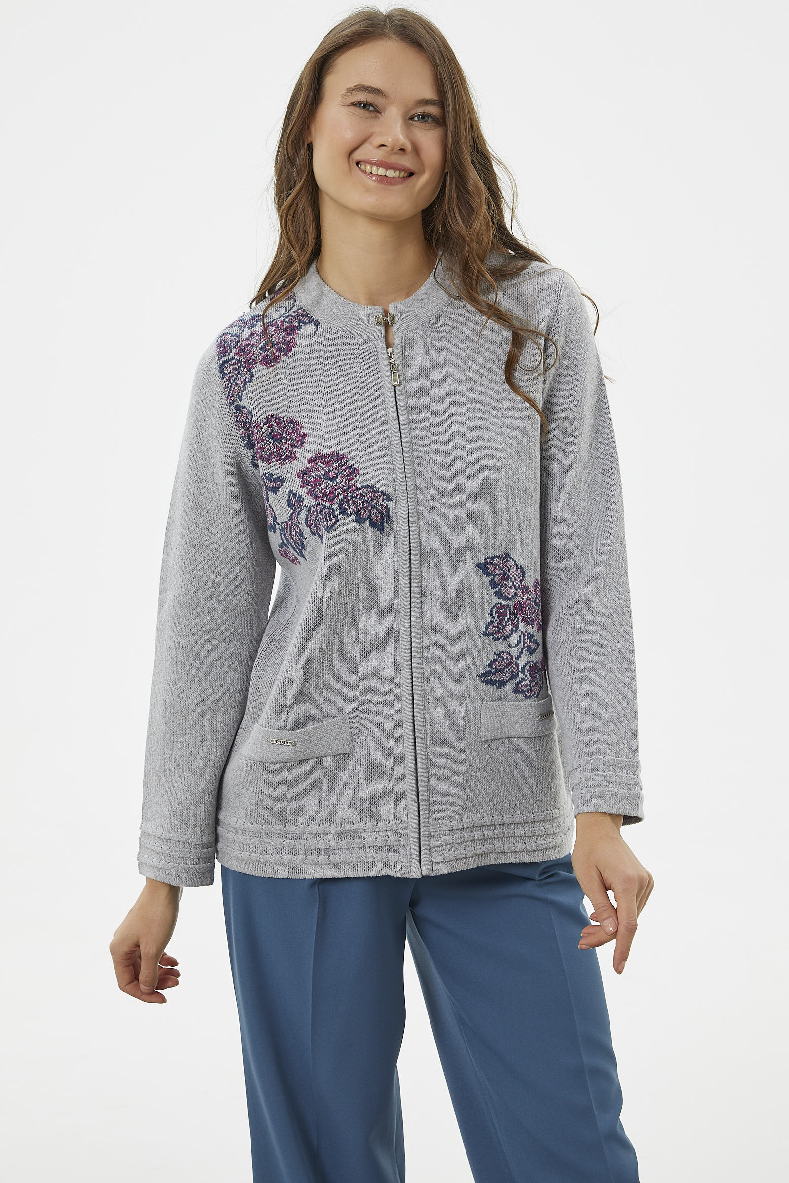 Fermuarlı Kalın Örgü Triko Ceket - Gri (3) Sementa