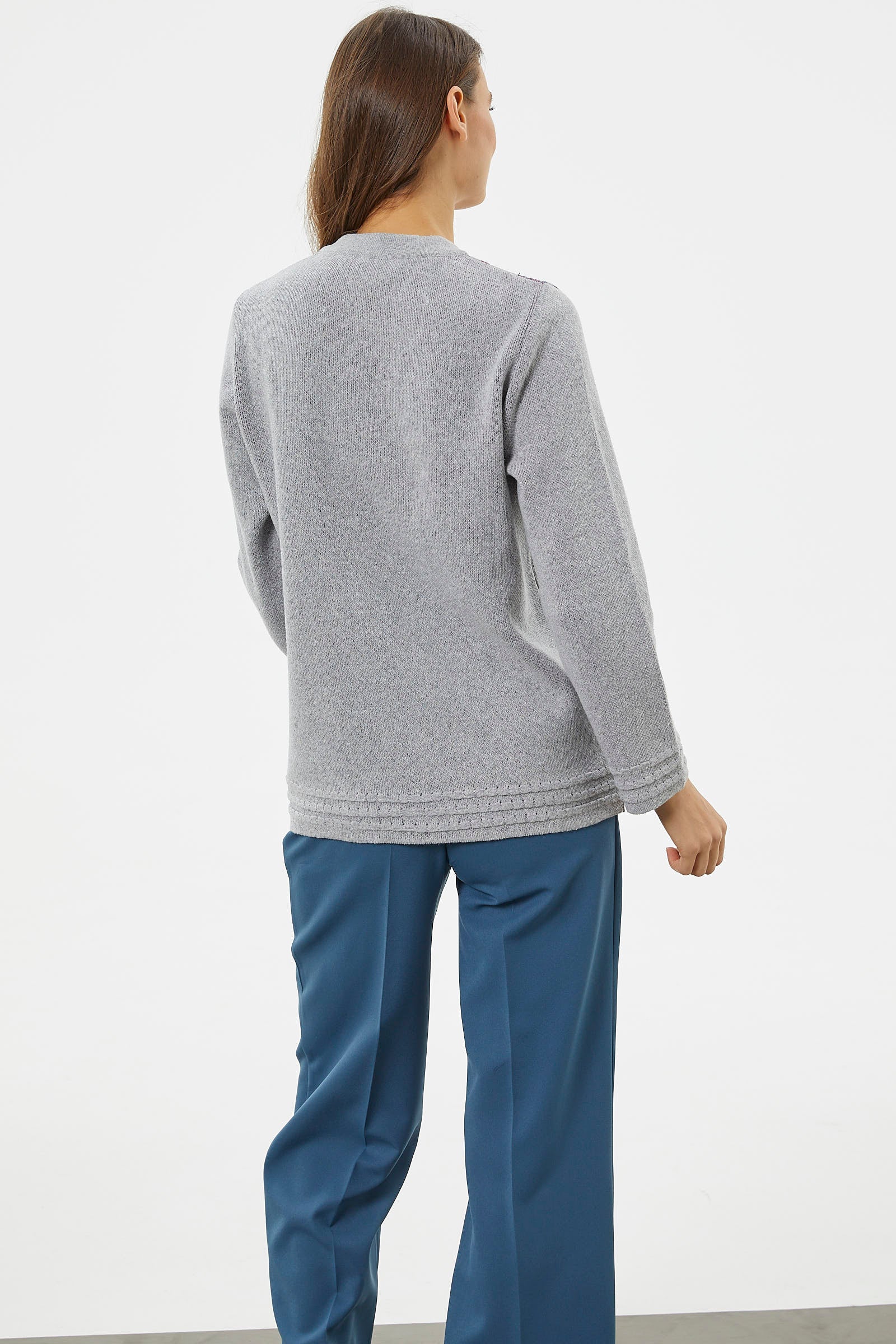 Fermuarlı Kalın Örgü Triko Ceket - Gri (6) Sementa