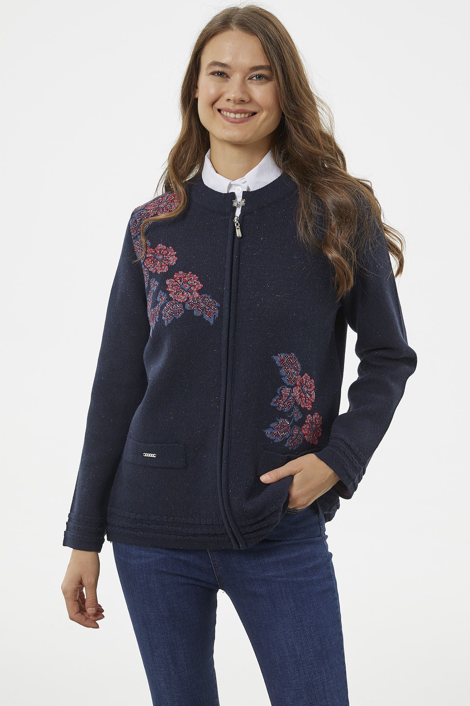 Fermuarlı Kalın Örgü Triko Ceket - Lacivert (1) Sementa