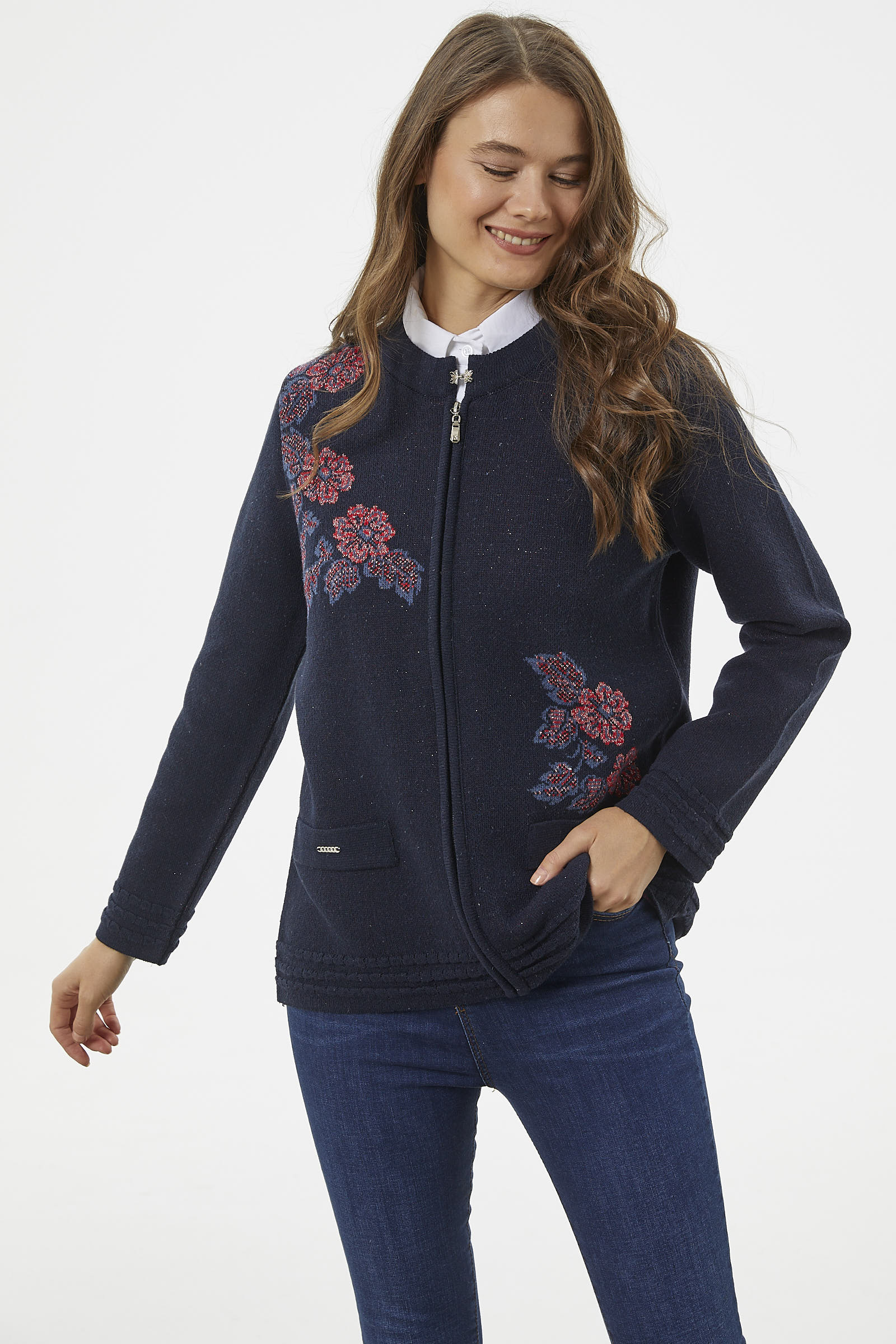 Fermuarlı Kalın Örgü Triko Ceket - Lacivert (2) Sementa