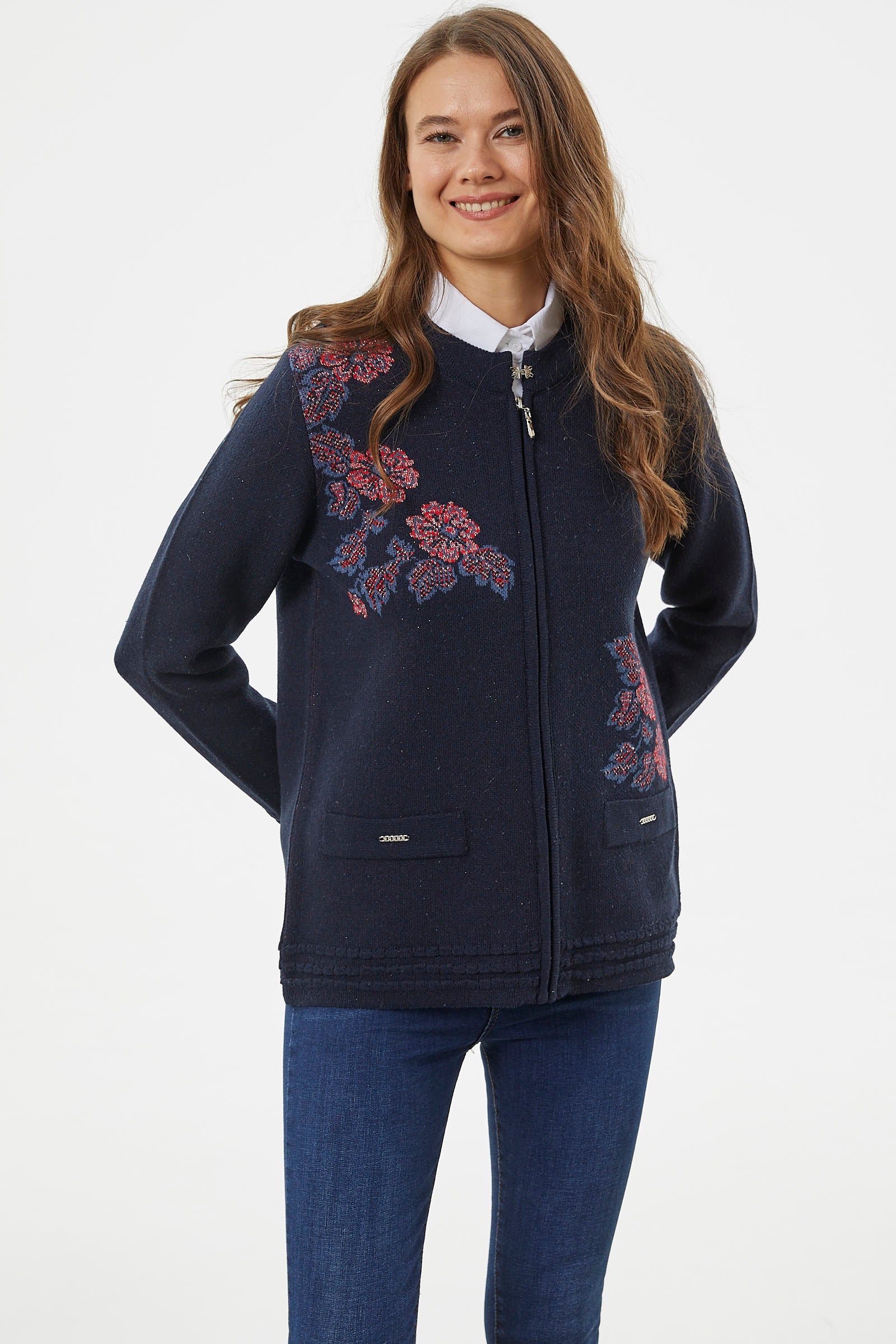 Fermuarlı Kalın Örgü Triko Ceket - Lacivert (3) Sementa