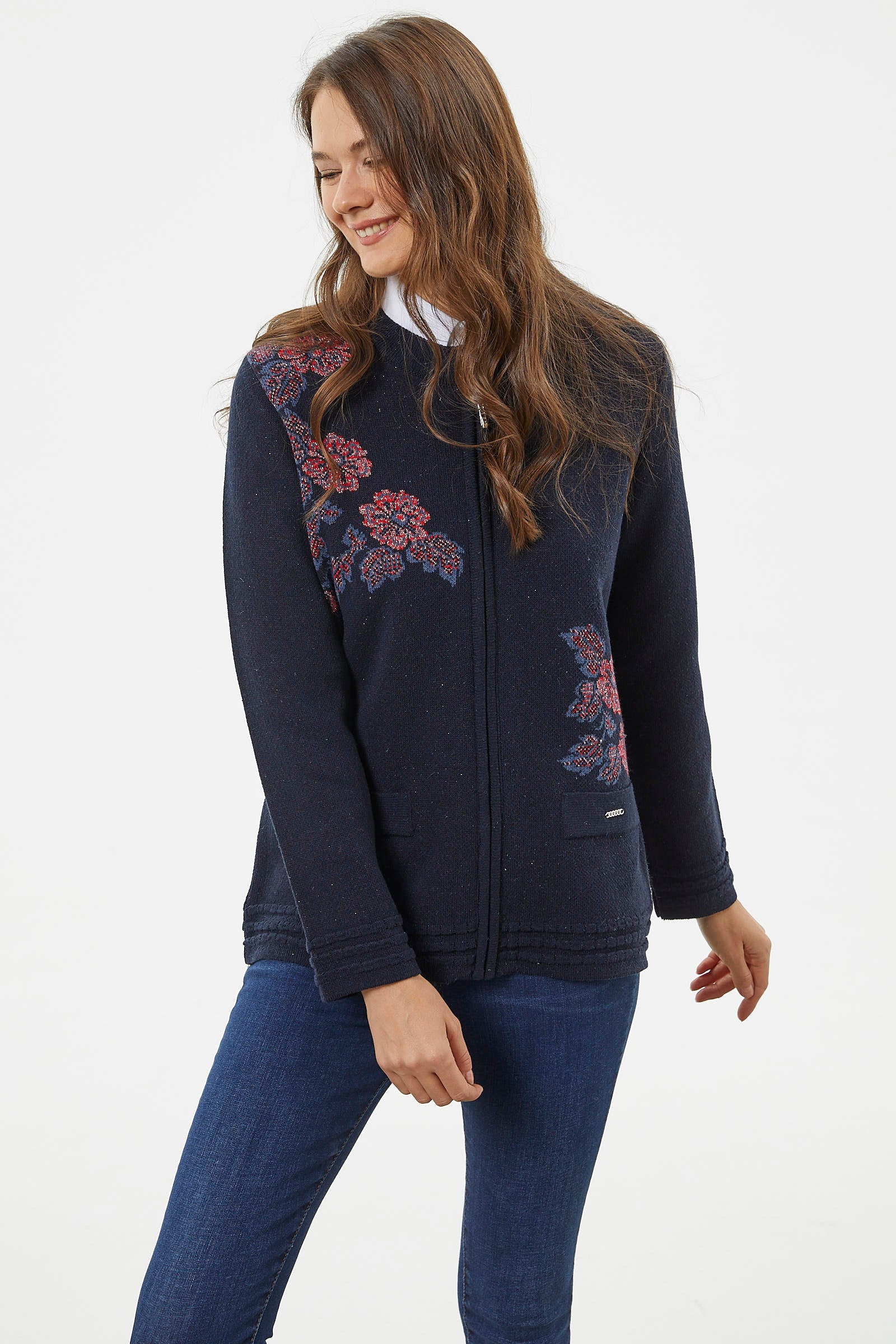 Fermuarlı Kalın Örgü Triko Ceket - Lacivert (4) Sementa