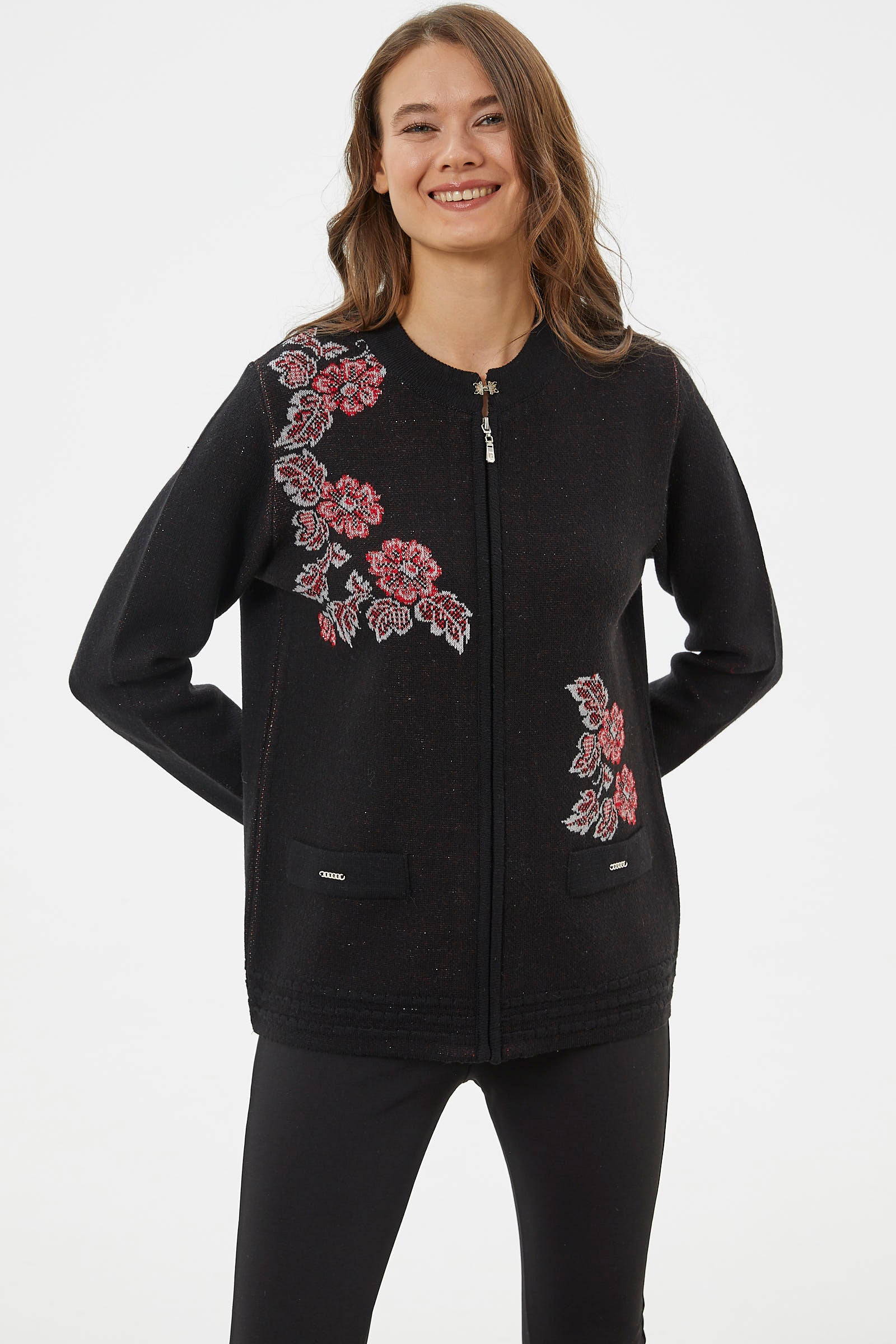 Fermuarlı Kalın Örgü Triko Ceket - Siyah (2) Sementa