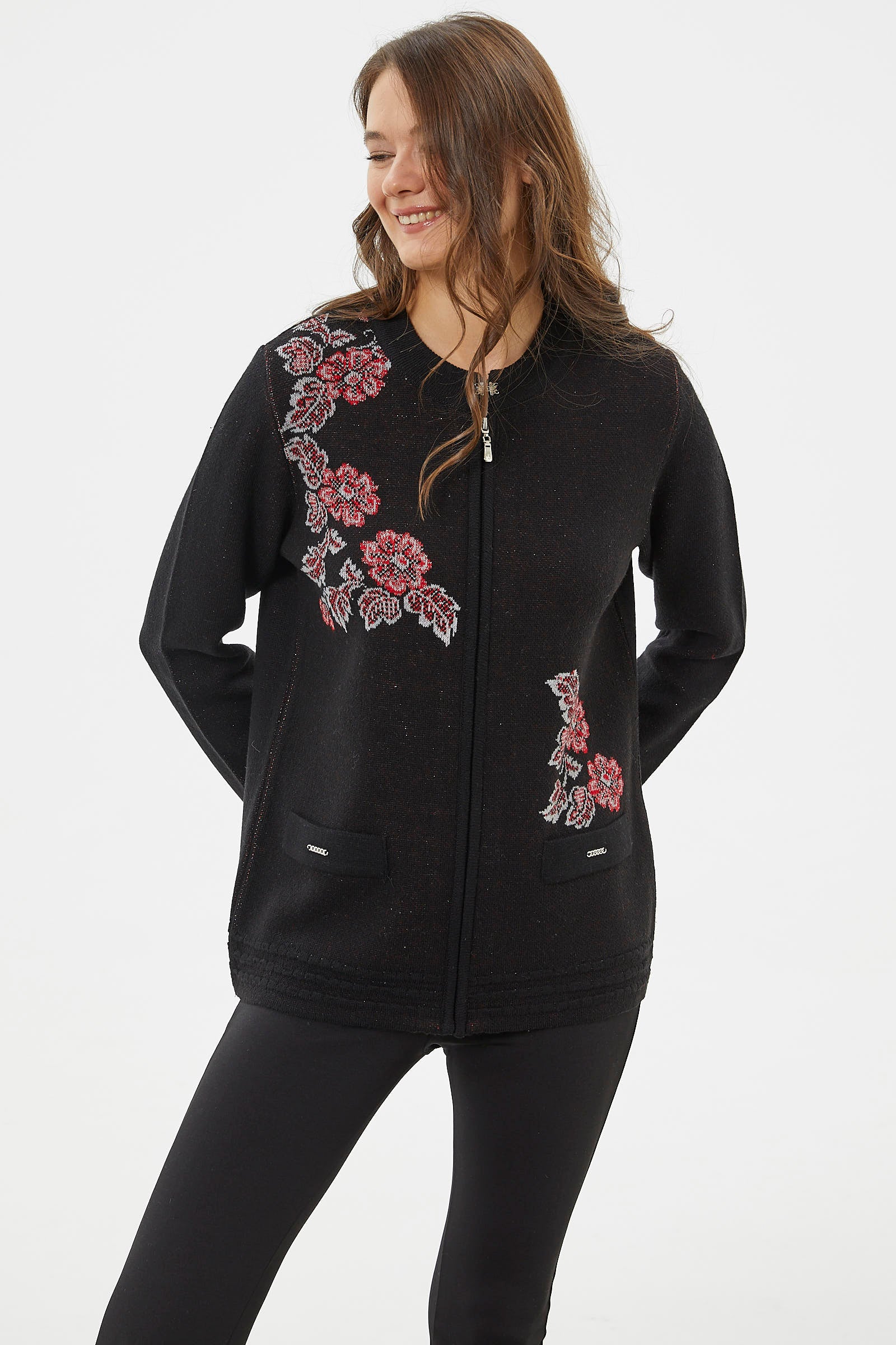 Fermuarlı Kalın Örgü Triko Ceket - Siyah (3) Sementa