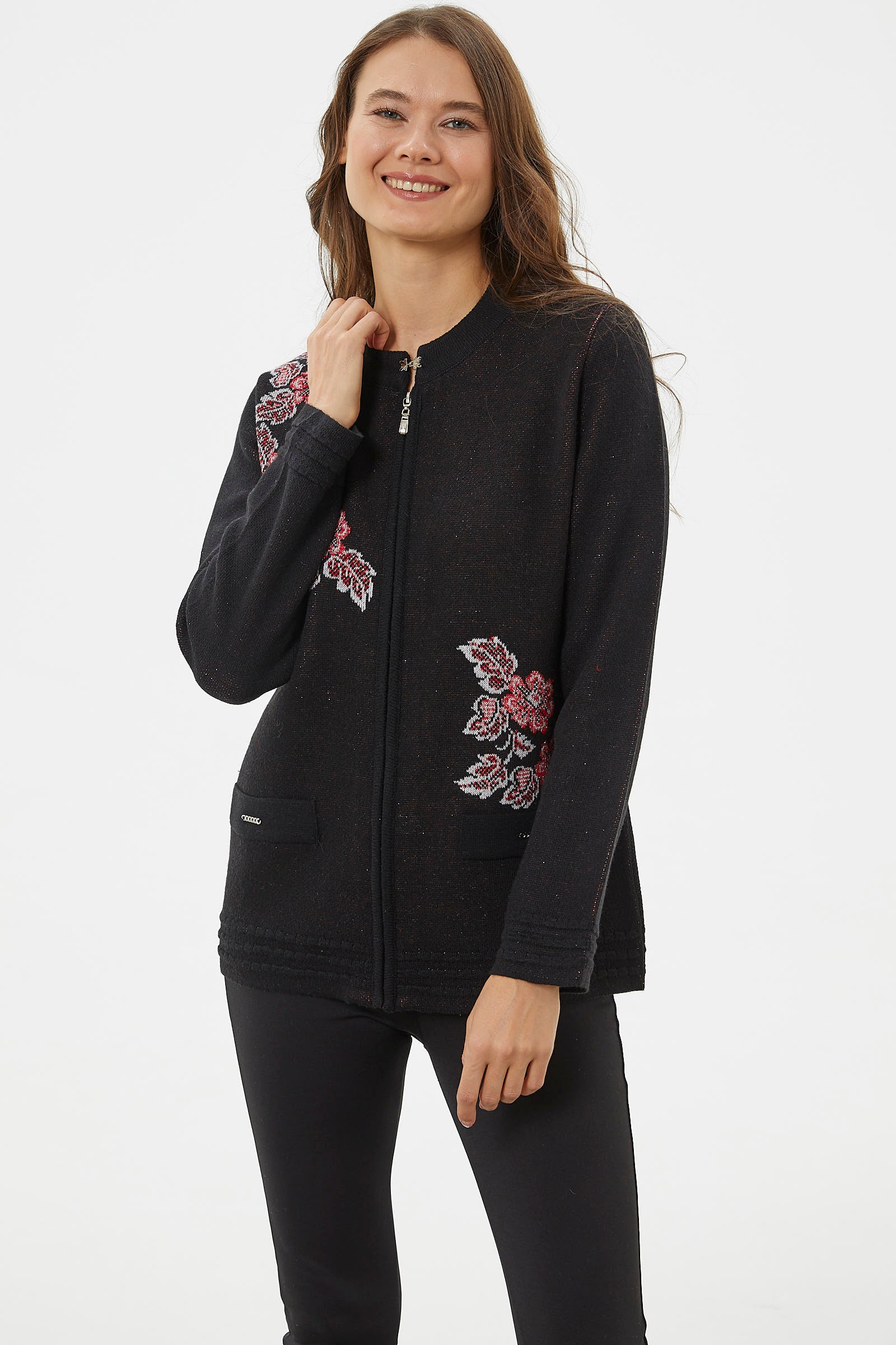 Fermuarlı Kalın Örgü Triko Ceket - Siyah (4) Sementa