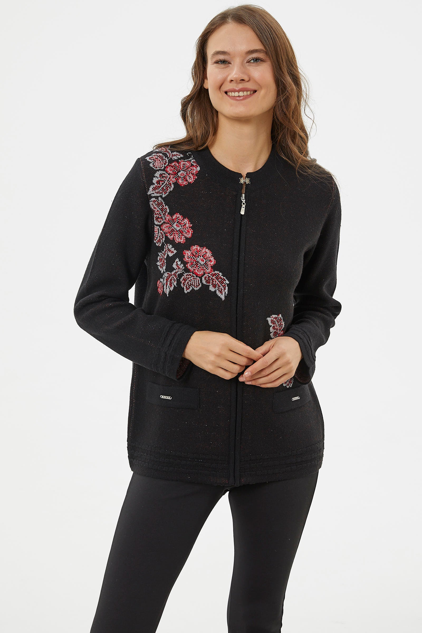 Fermuarlı Kalın Örgü Triko Ceket - Siyah (5) Sementa