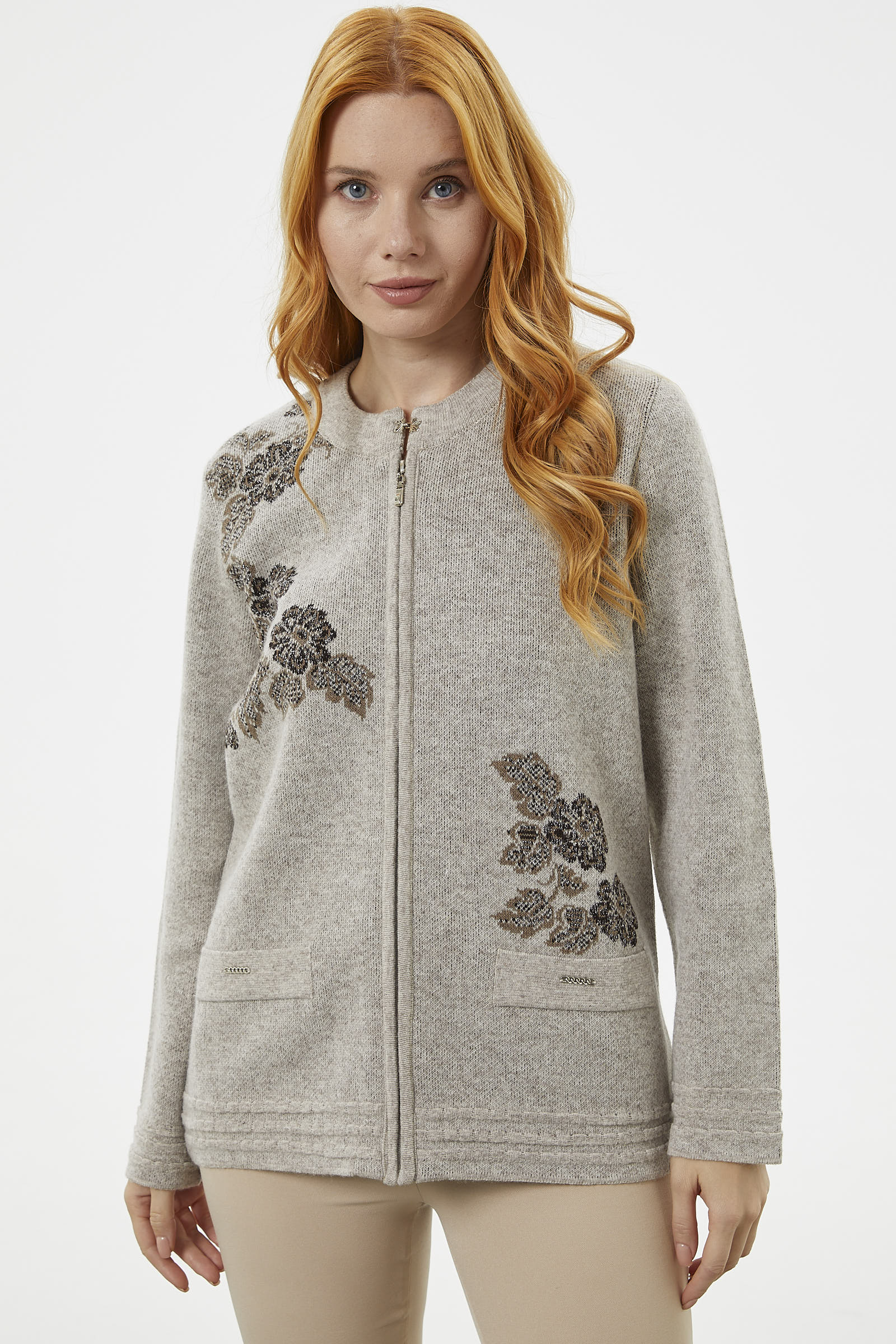 Fermuarlı Kalın Örgü Triko Ceket - Vizon (2) Sementa