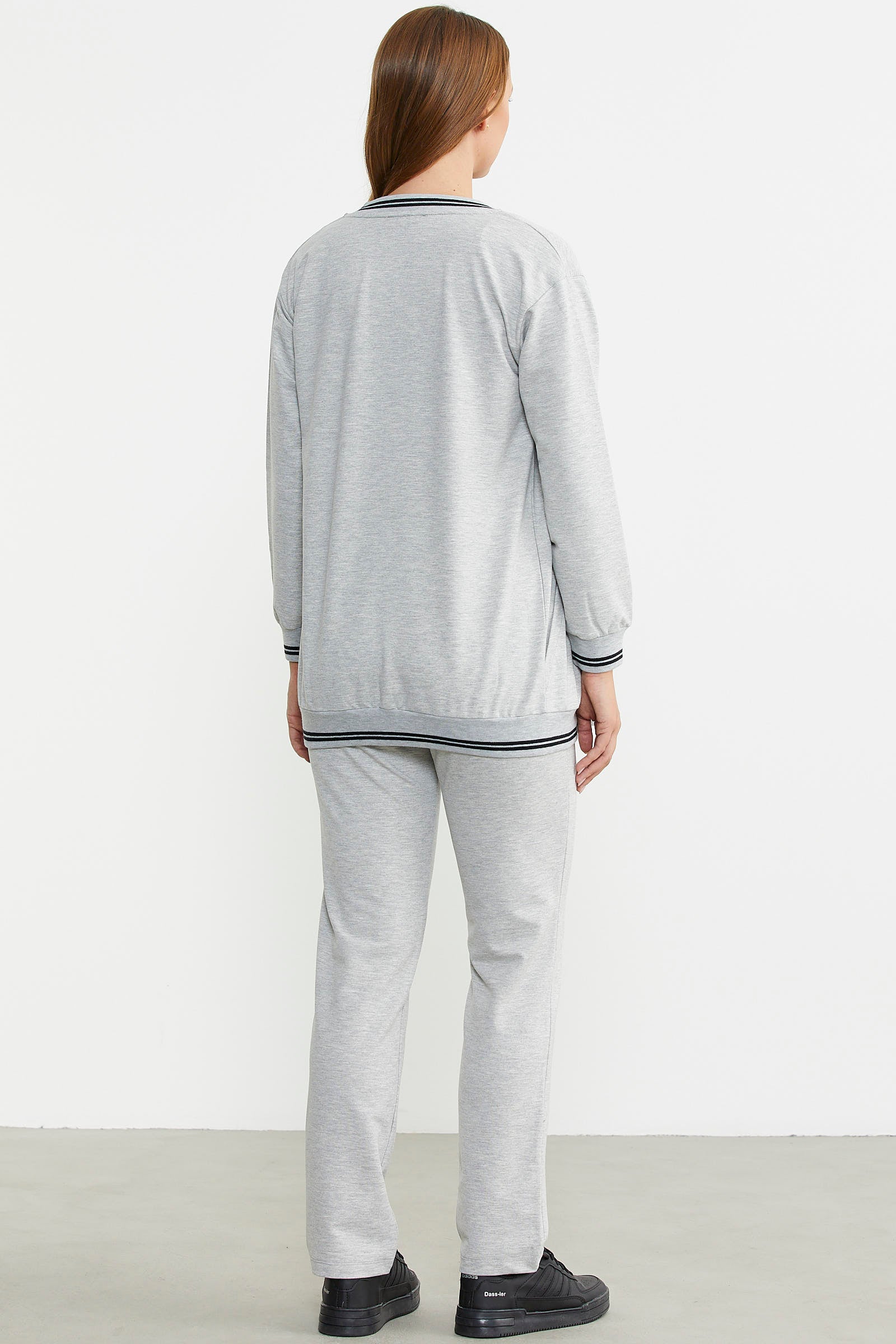 Fermuarlı Örme Kombinli Eşofman Takım - Gri - Sementa