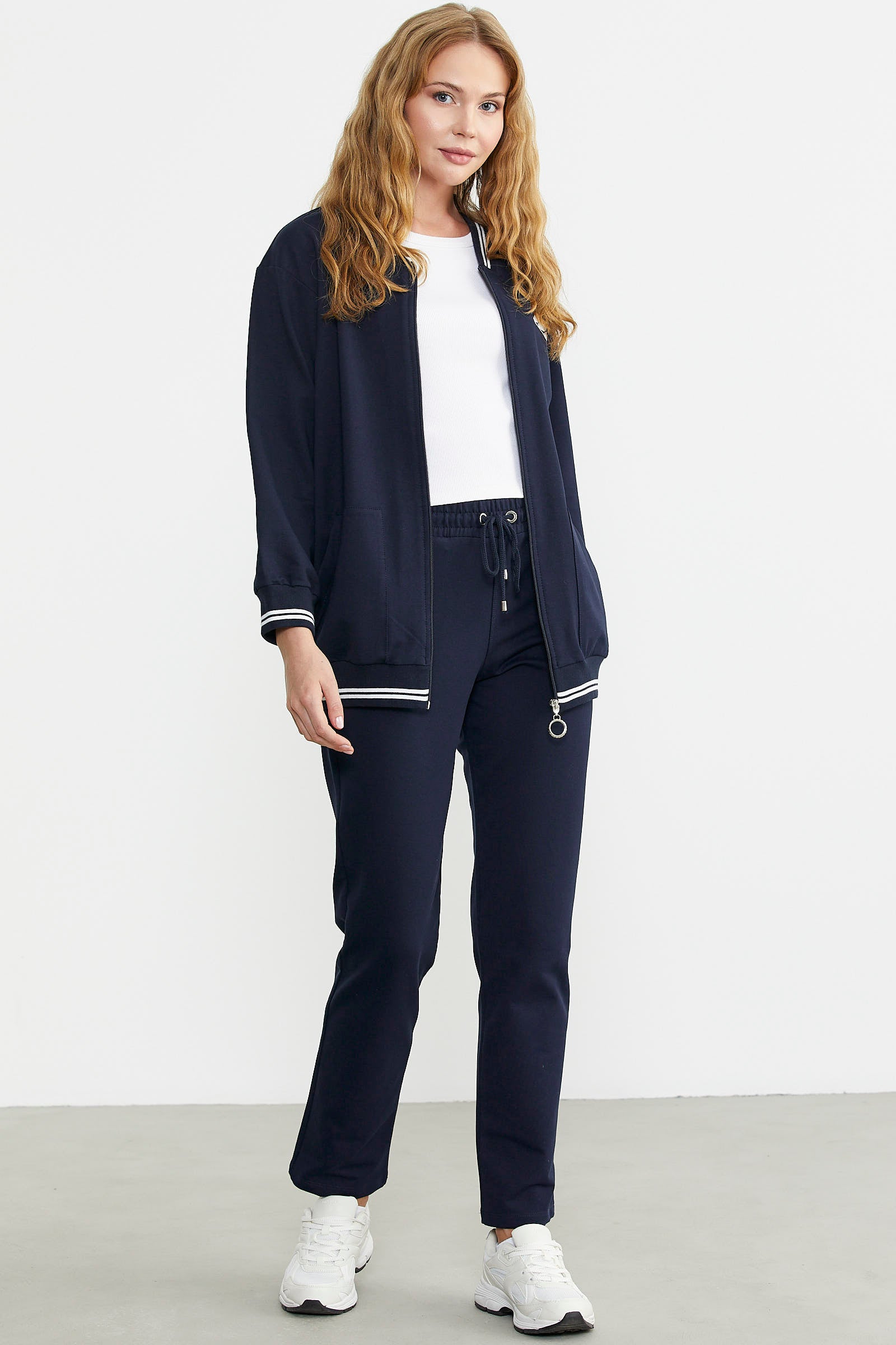 Fermuarlı Örme Kombinli Eşofman Takım - Lacivert - Sementa