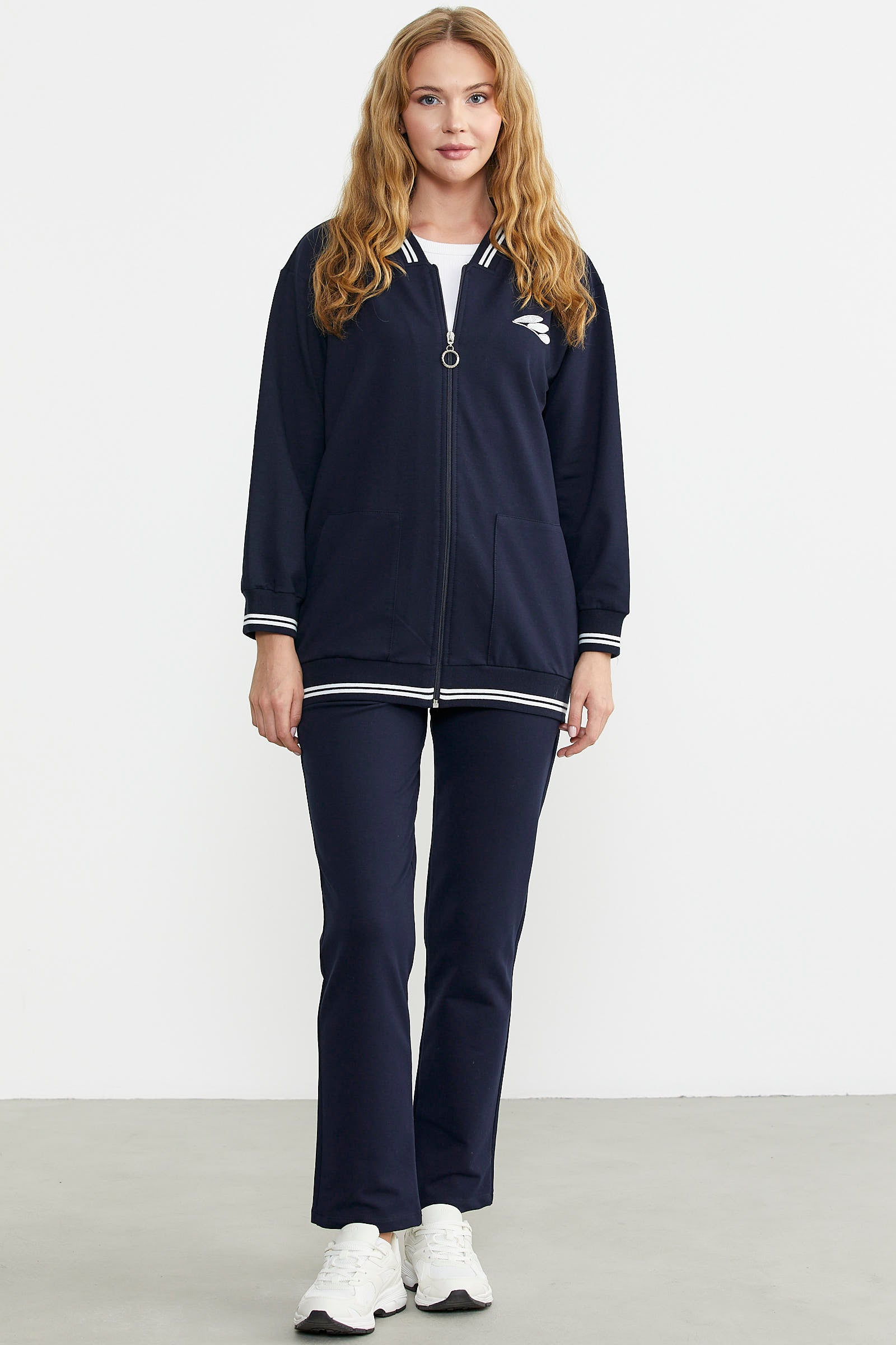 Fermuarlı Örme Kombinli Eşofman Takım - Lacivert - Sementa