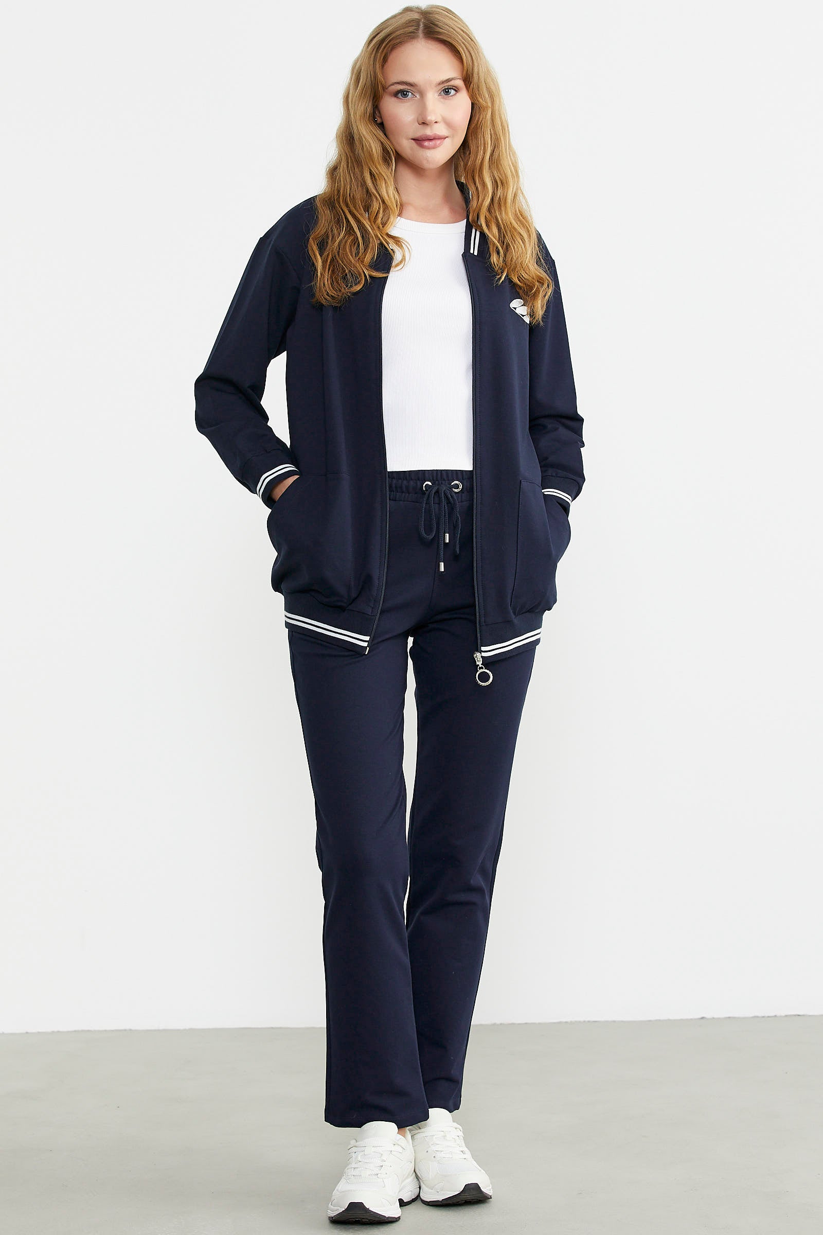 Fermuarlı Örme Kombinli Eşofman Takım - Lacivert - Sementa