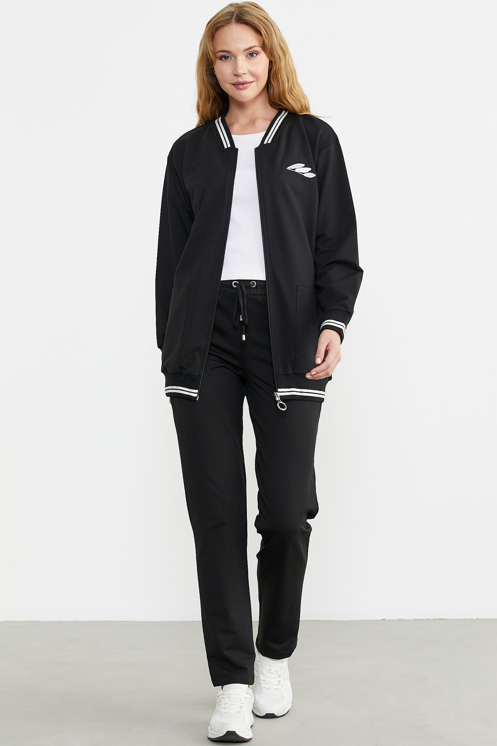 Fermuarlı Örme Kombinli Eşofman Takım - Siyah - Sementa