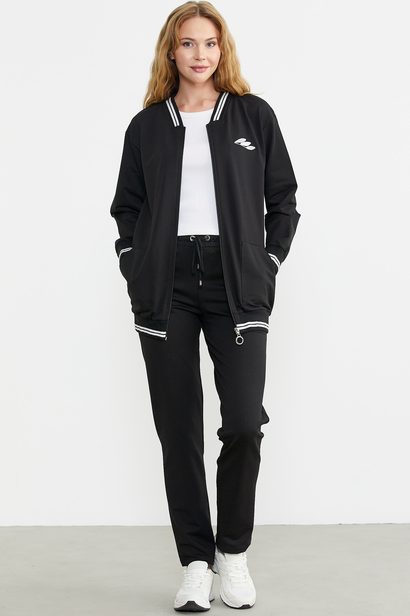 Fermuarlı Örme Kombinli Eşofman Takım - Siyah - Sementa