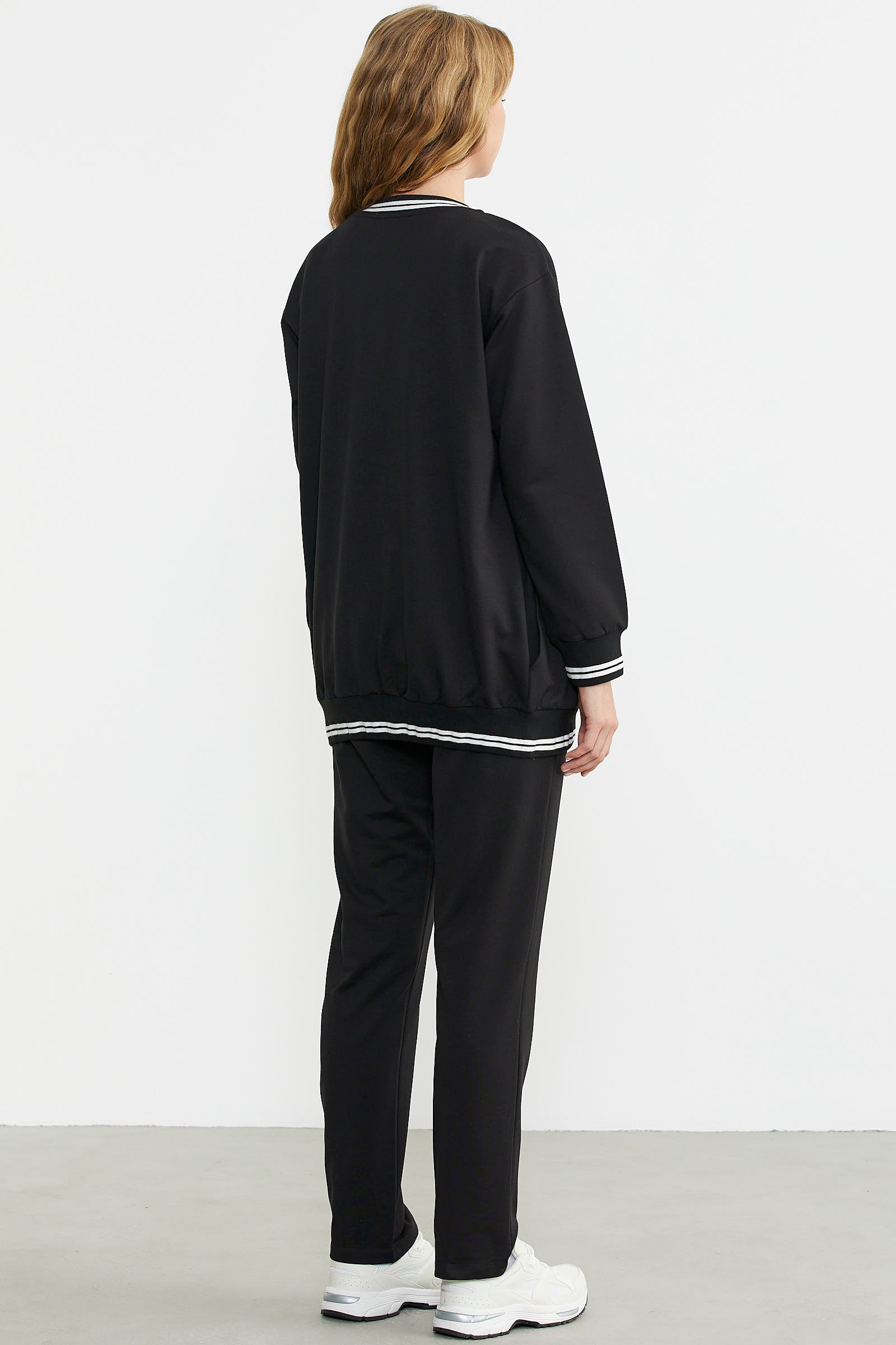 Fermuarlı Örme Kombinli Eşofman Takım - Siyah - Sementa