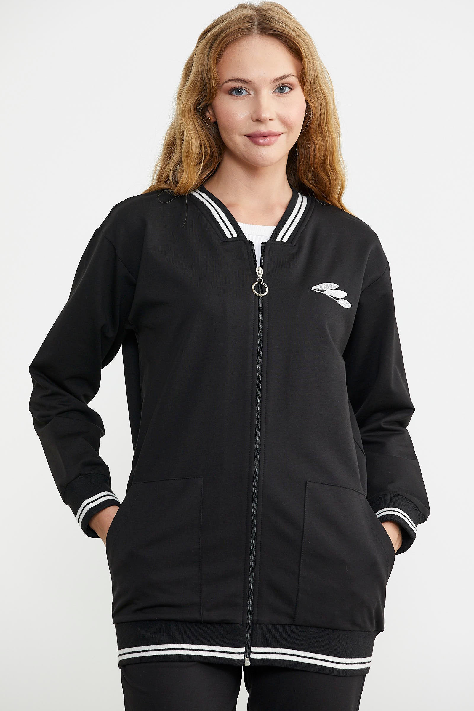 Fermuarlı Örme Kombinli Eşofman Takım - Siyah - Sementa