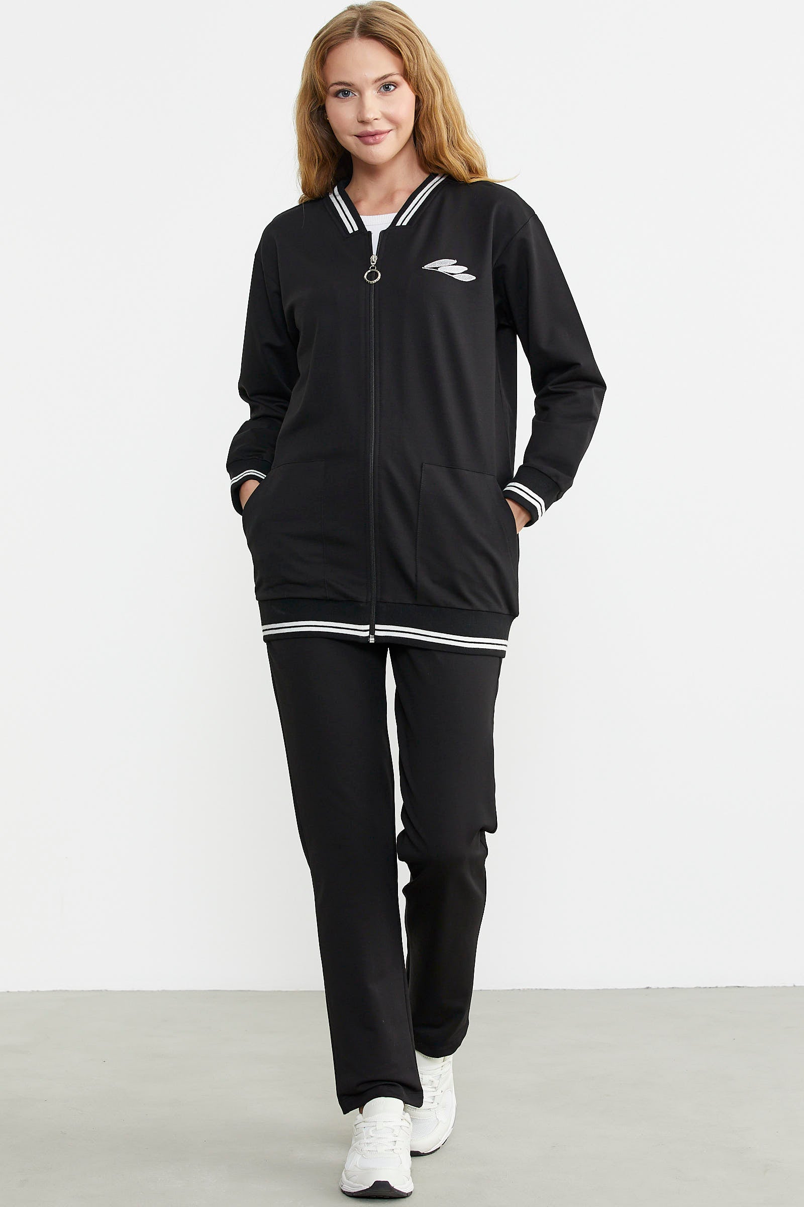 Fermuarlı Örme Kombinli Eşofman Takım - Siyah - Sementa