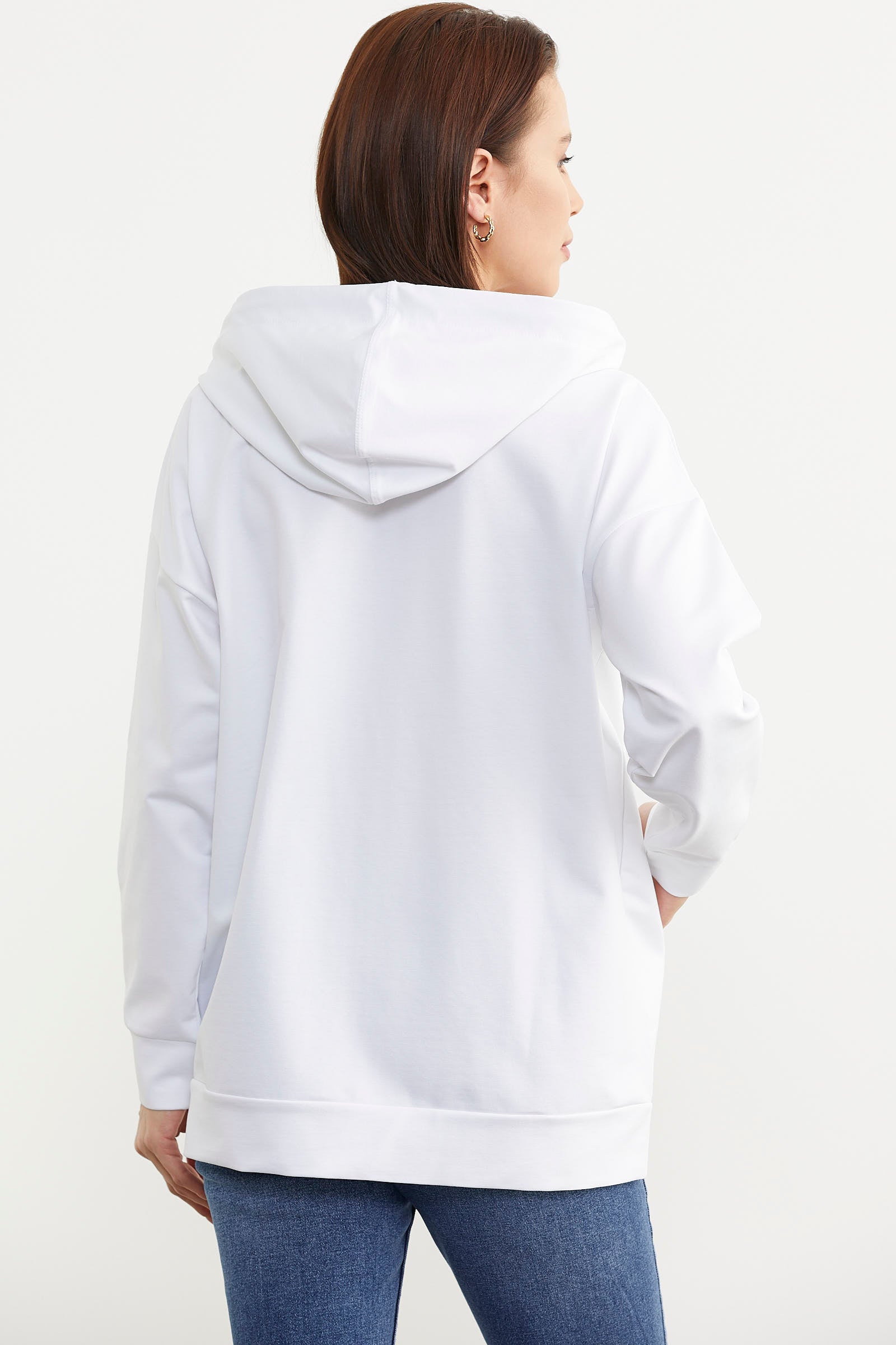 Fermuarlı Oversize Sweat - Beyaz (5) Sementa