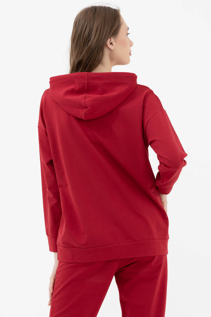 Fermuarlı Oversize Sweat - Kırmızı (4) Sementa