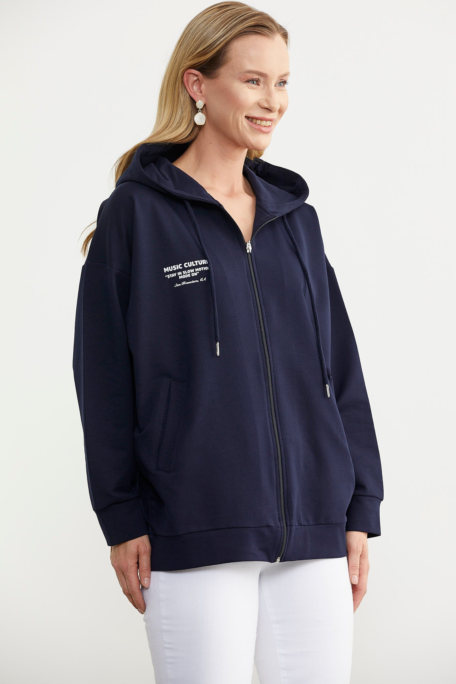 Fermuarlı Oversize Sweat - Lacivert (3) Sementa