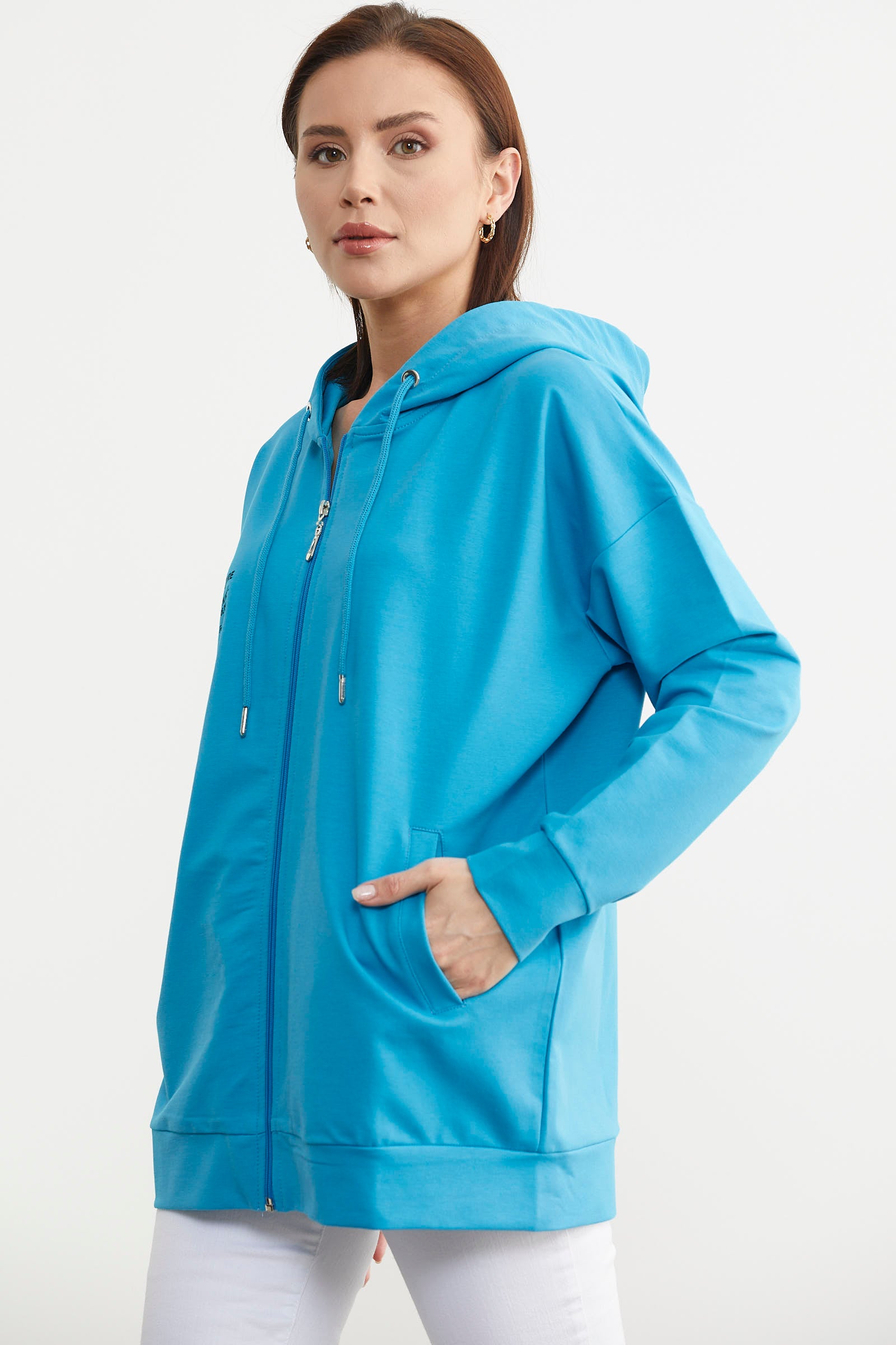 Fermuarlı Oversize Sweat - Mavi (2) Sementa