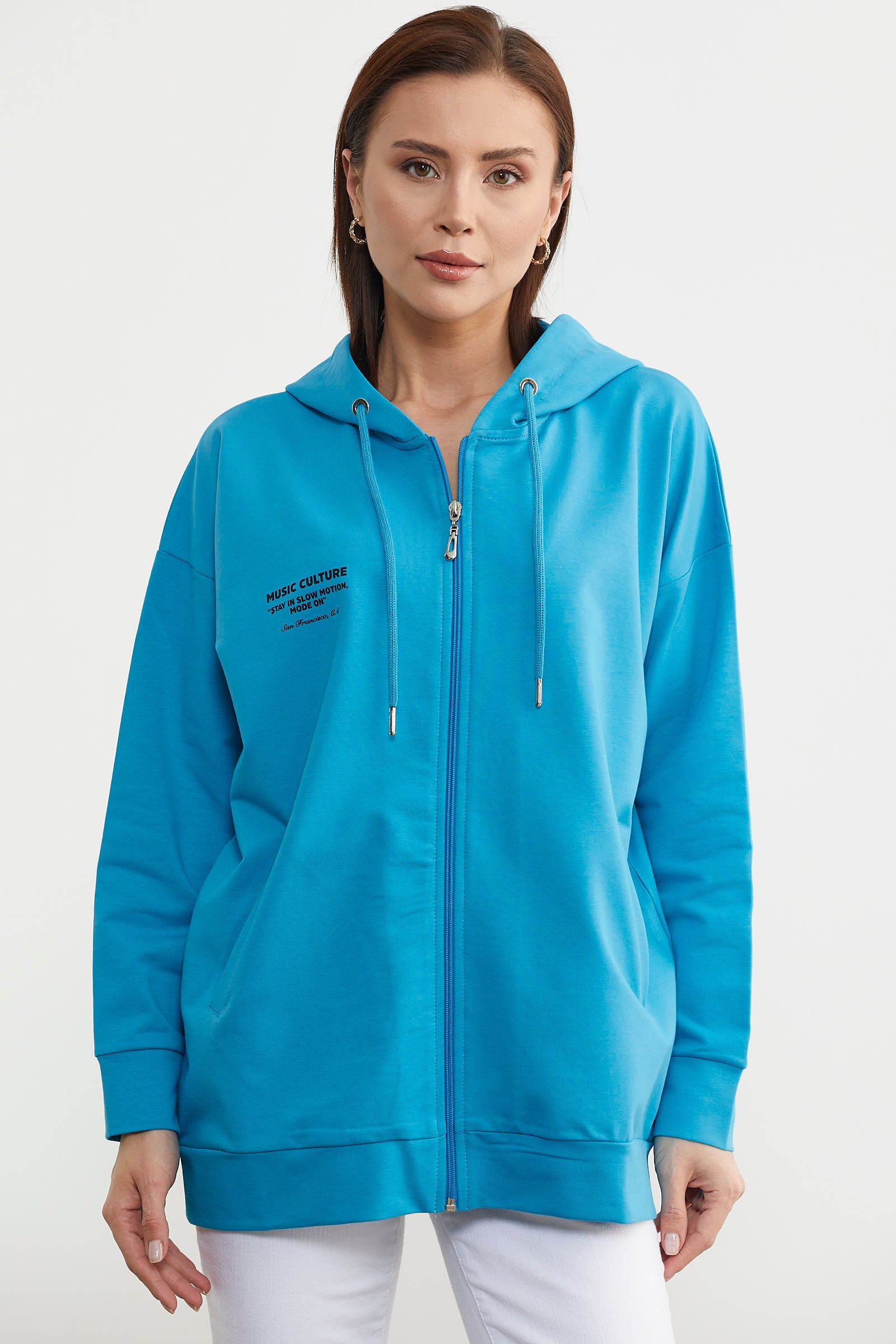 Fermuarlı Oversize Sweat - Mavi (3) Sementa