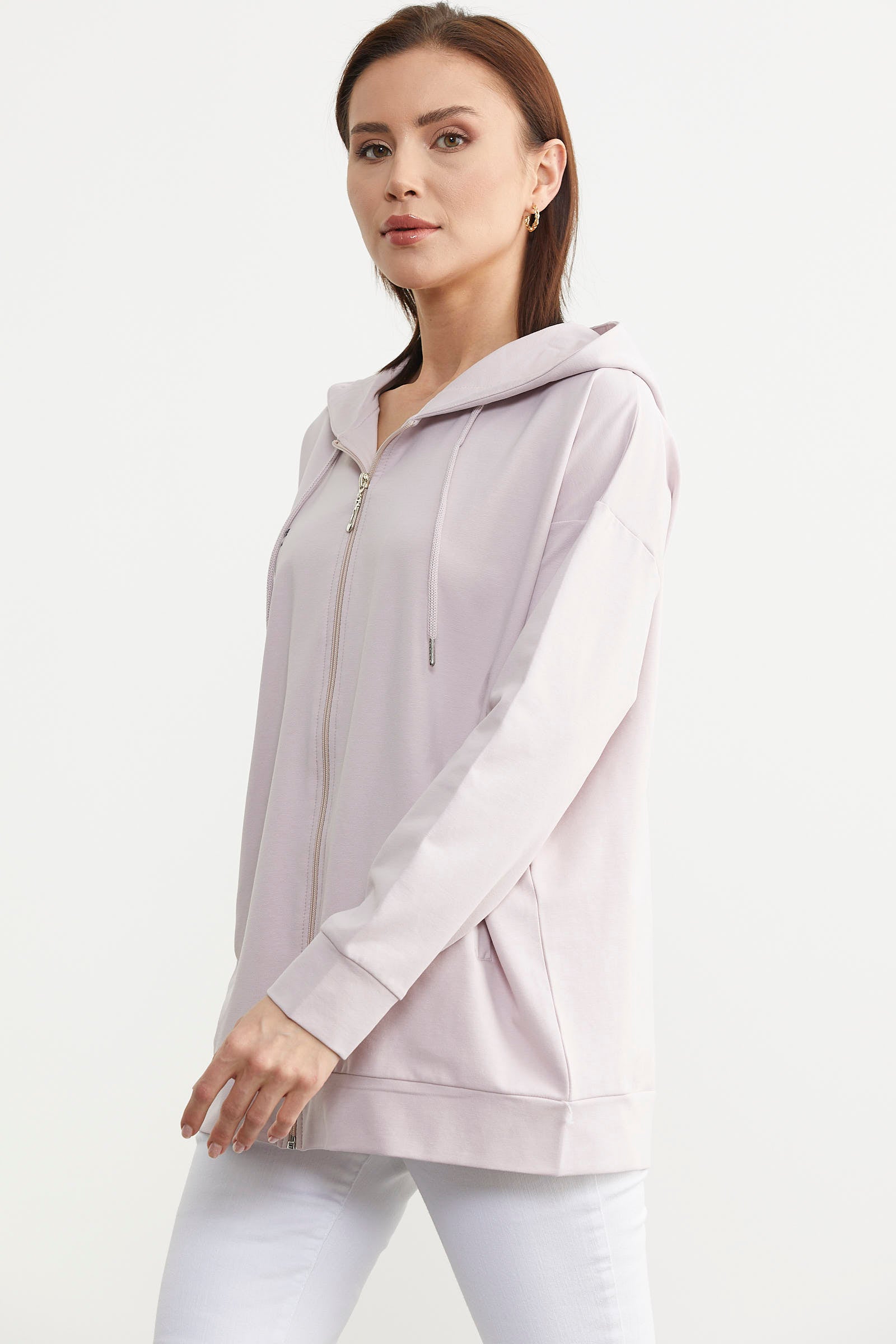 Fermuarlı Oversize Sweat - Pudra (2) Sementa