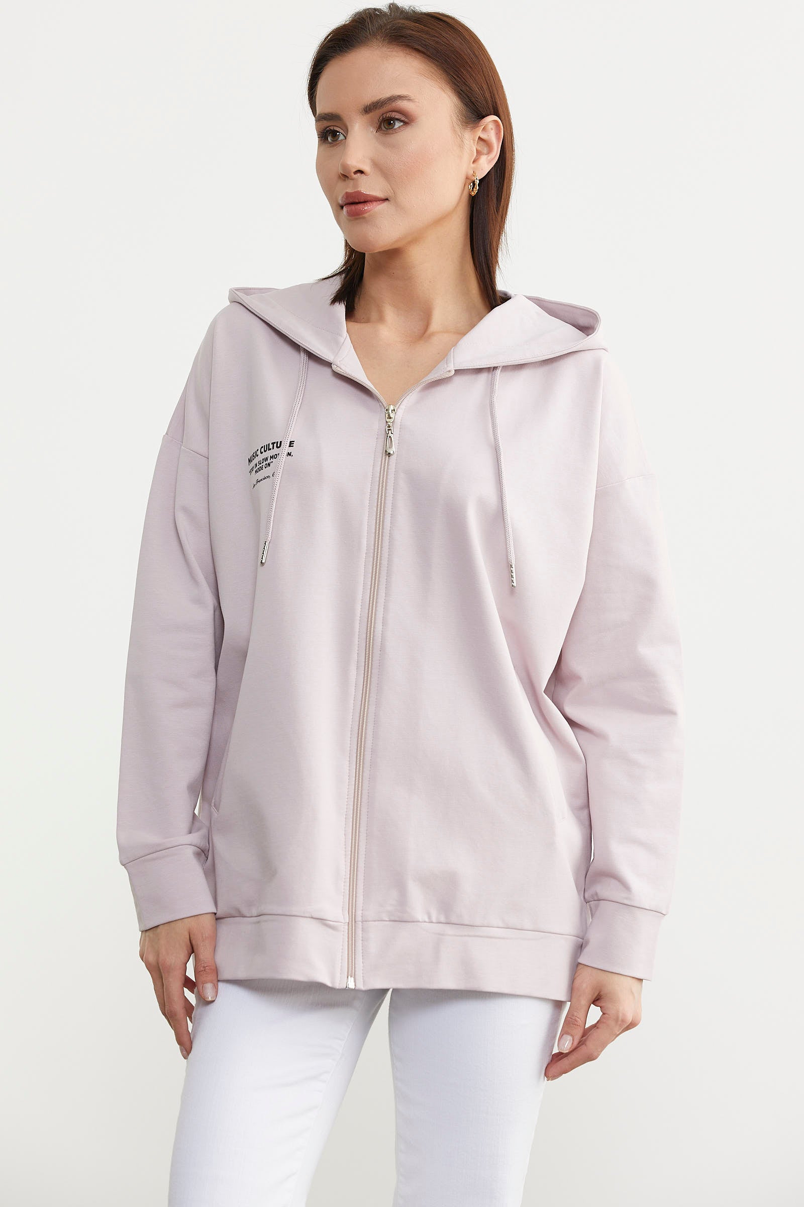 Fermuarlı Oversize Sweat - Pudra (3) Sementa
