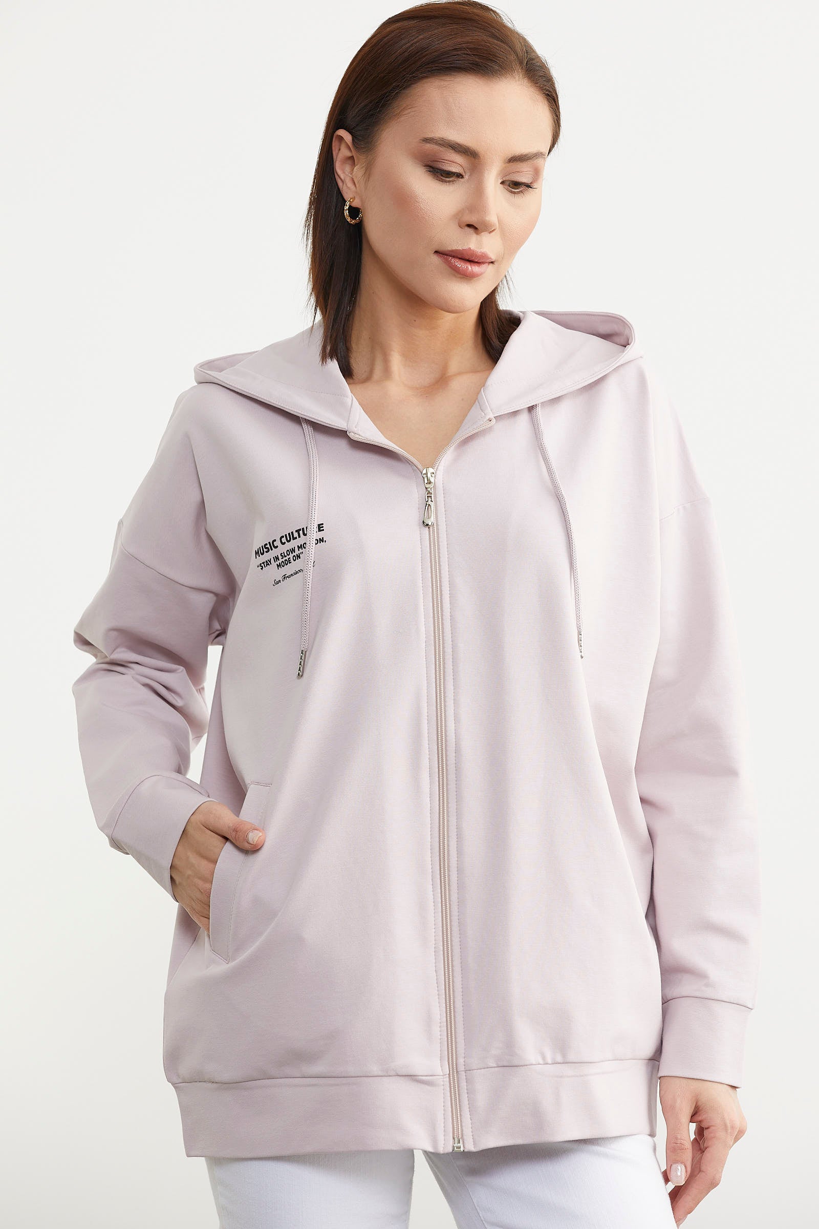 Fermuarlı Oversize Sweat - Pudra (4) Sementa