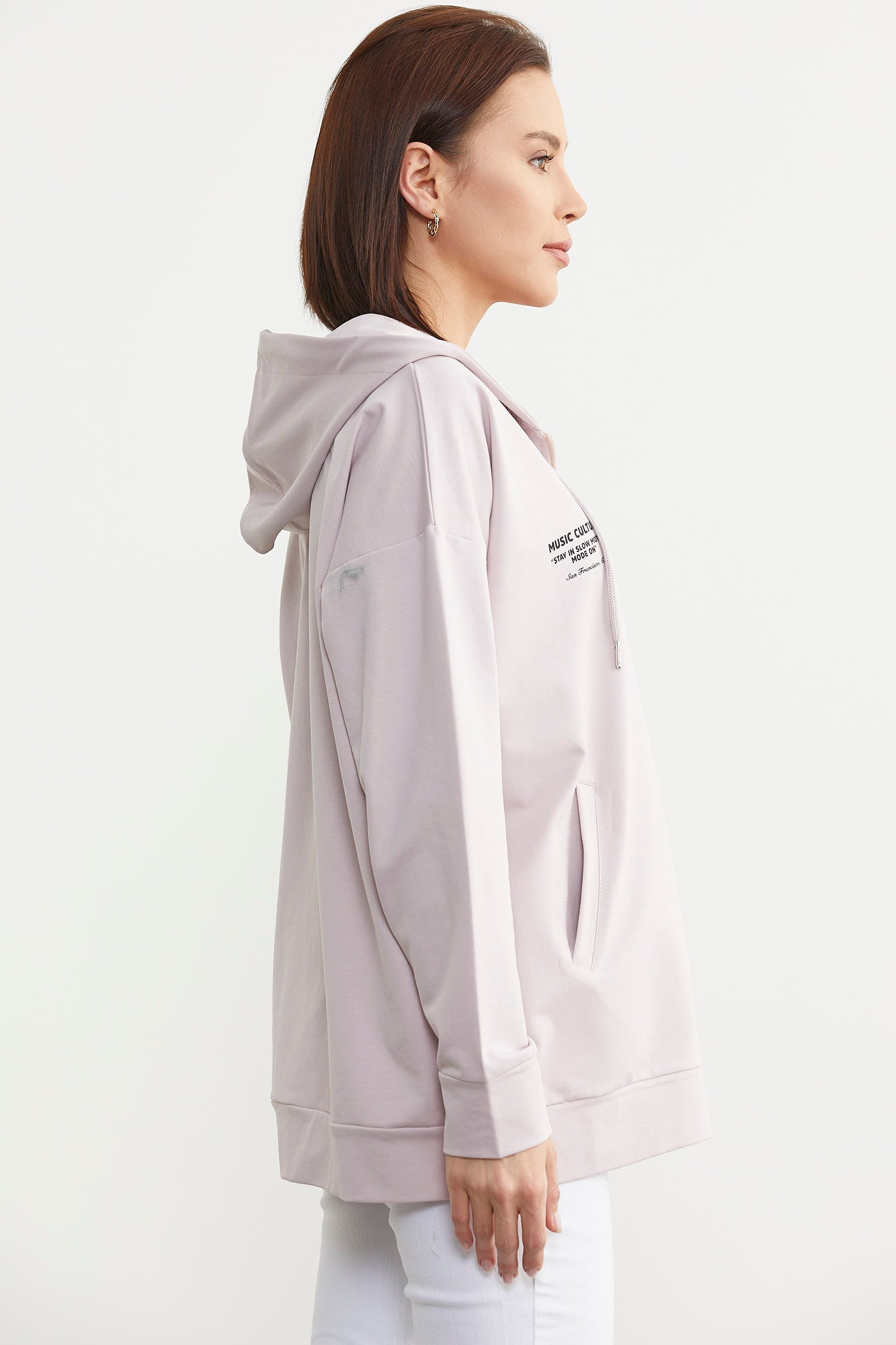 Fermuarlı Oversize Sweat - Pudra (5) Sementa