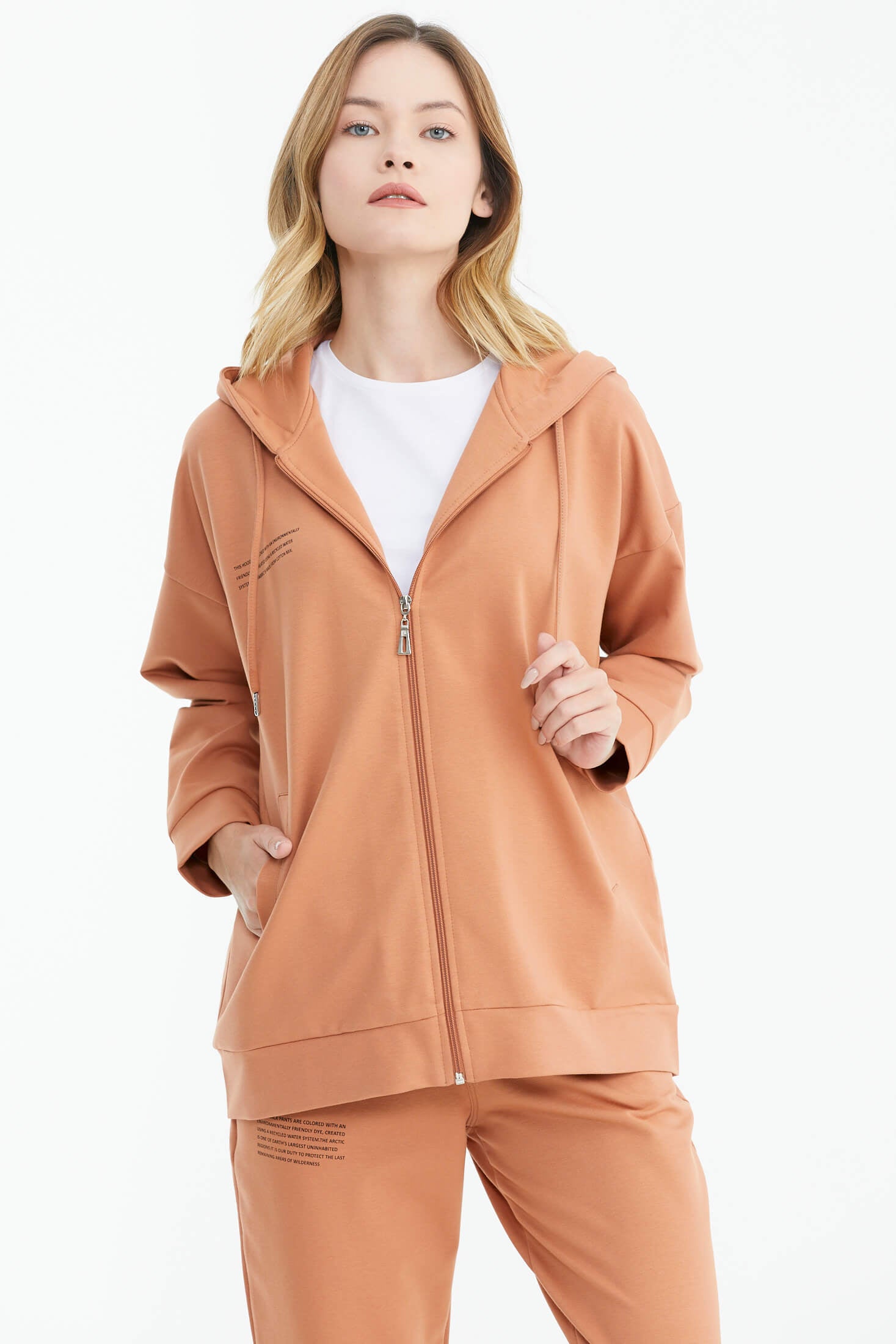 Fermuarlı Oversize Sweat - Somon (4) Sementa