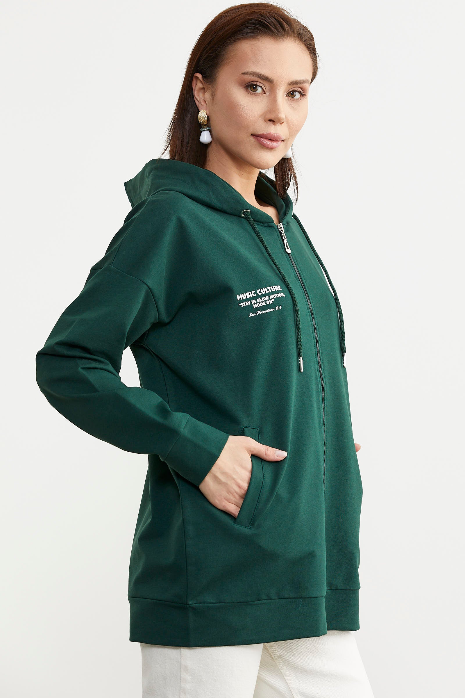 Fermuarlı Oversize Sweat - Yeşil (4) Sementa