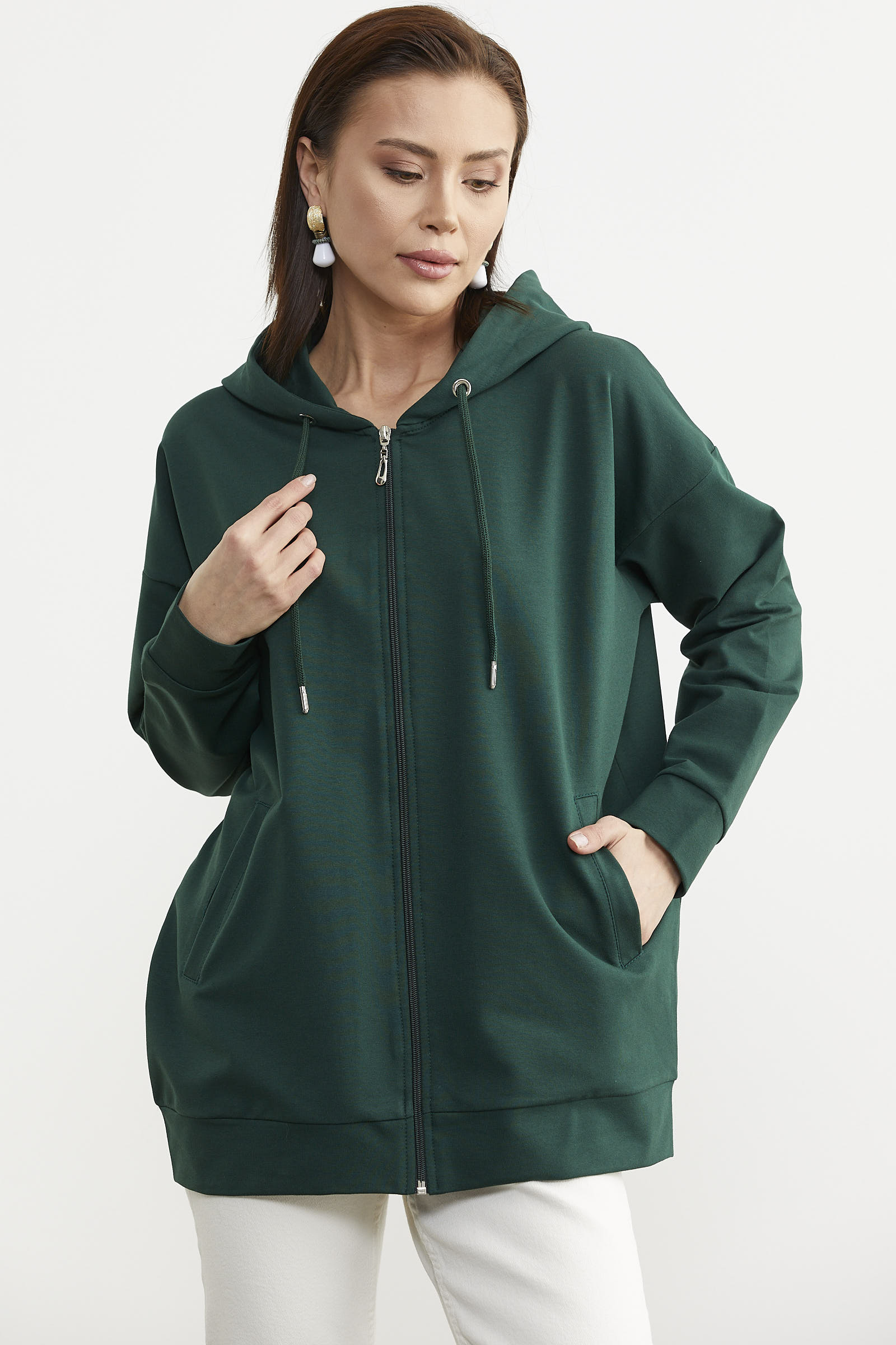 Fermuarlı Oversize Sweat - Yeşil (3) Sementa