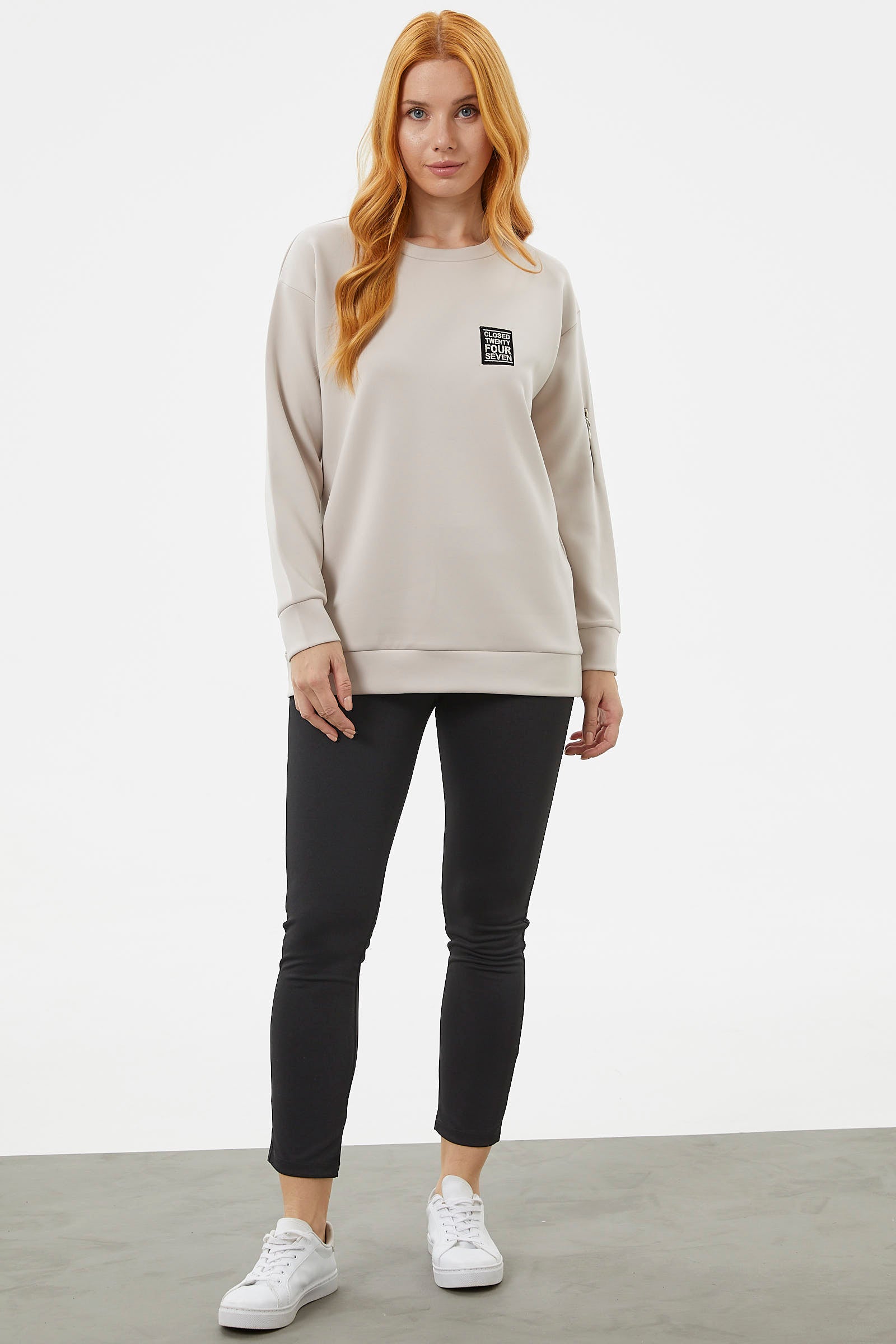 Fermuarlı Rahat Kalıp Sweatshirt - Bej (3) Sementa