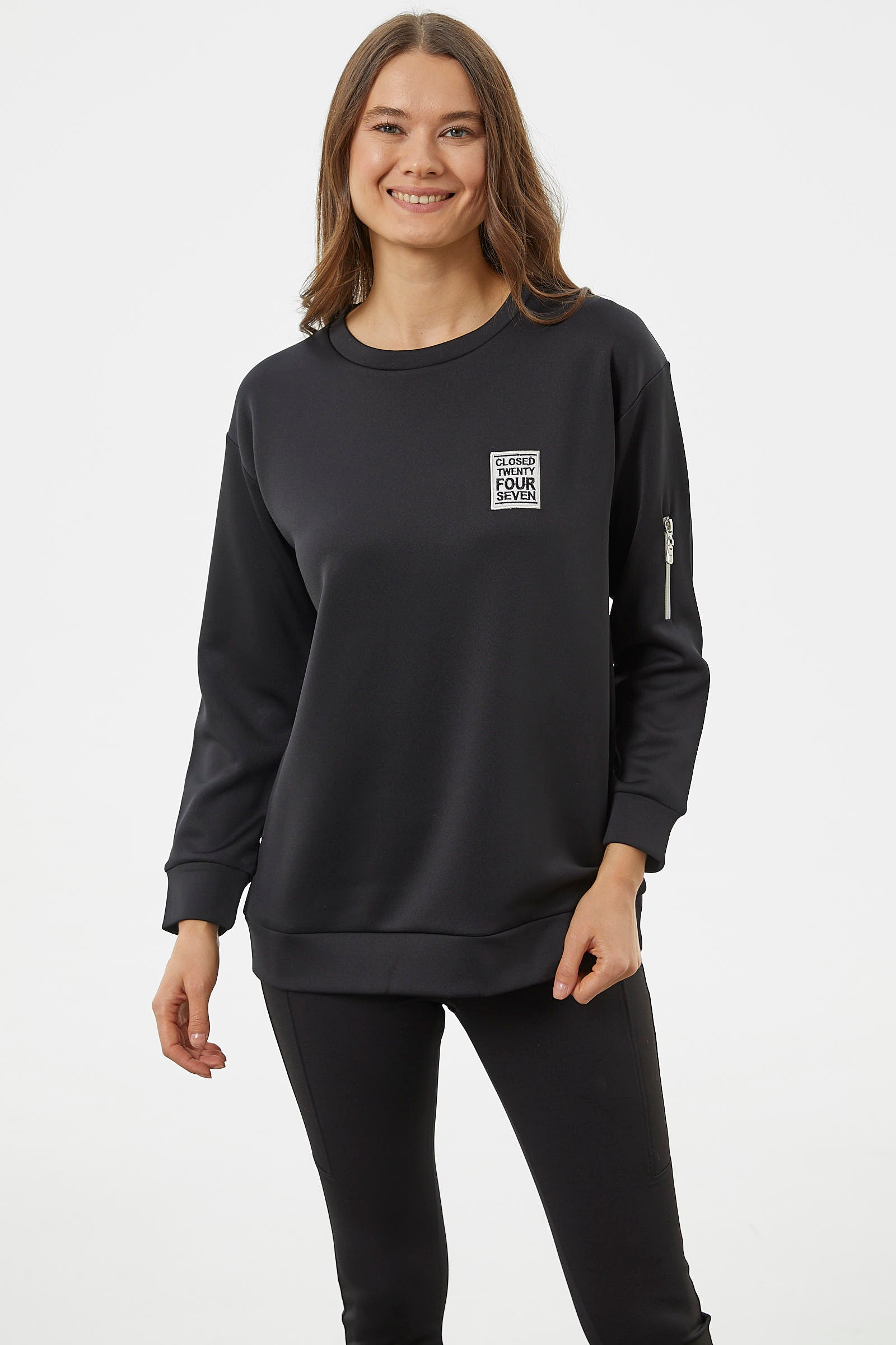 Fermuarlı Rahat Kalıp Sweatshirt - Siyah (2) Sementa