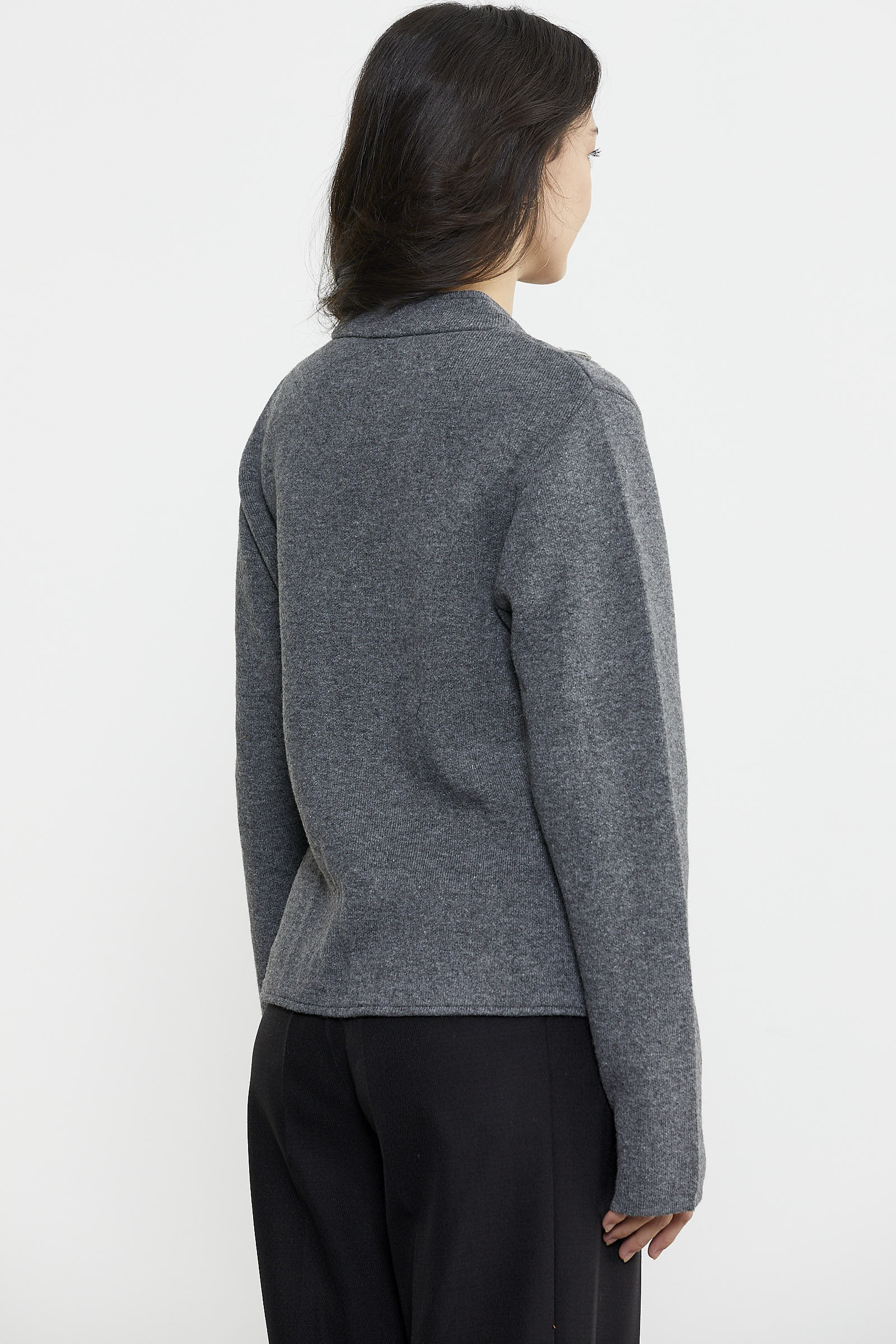 Fermuarlı Taş Detaylı Yünlü Triko Ceket - Koyu Gri (5) Sementa