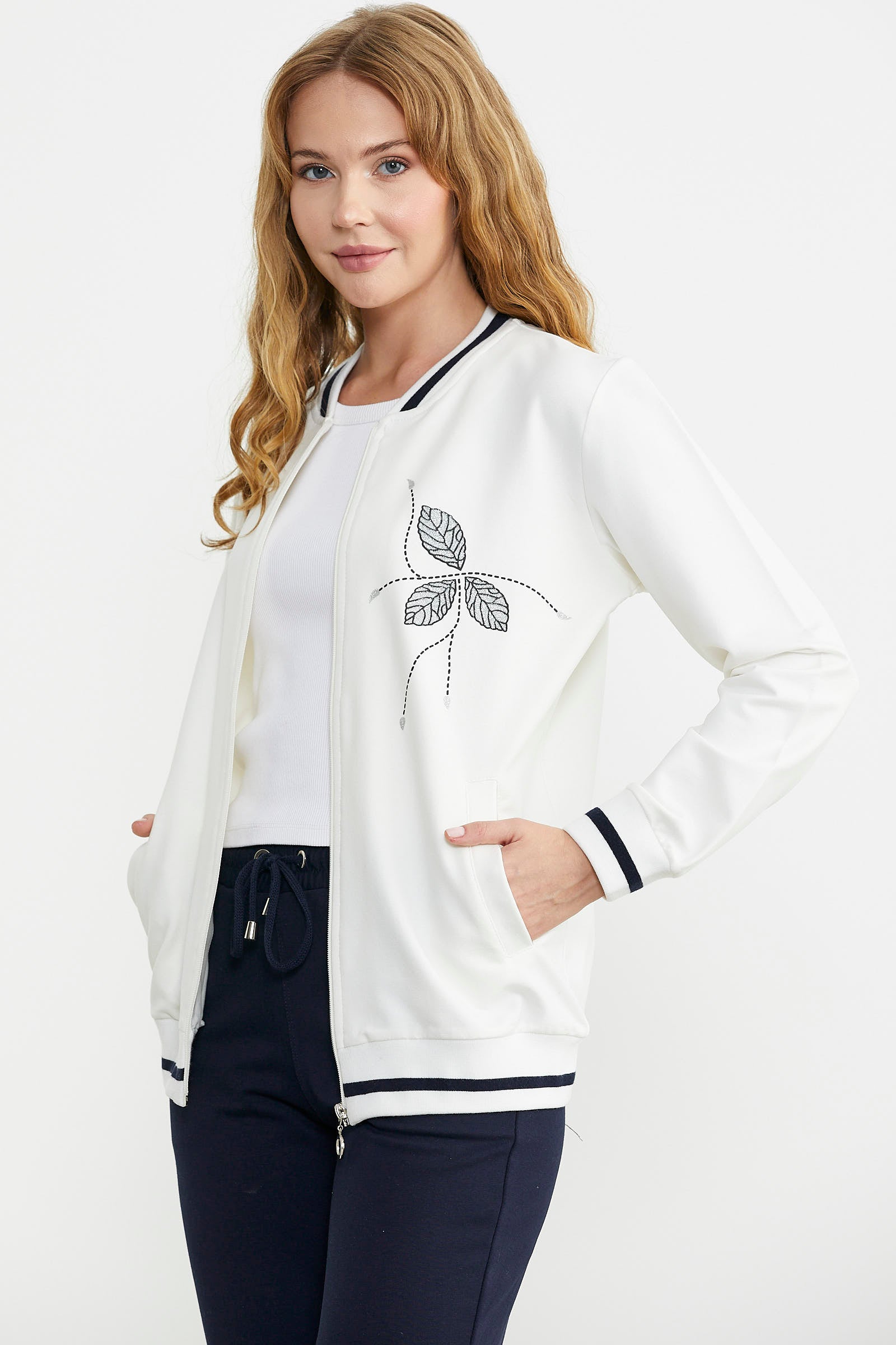 Fermuarlı Triko Kombinli Eşofman Takım - Ekru - Sementa