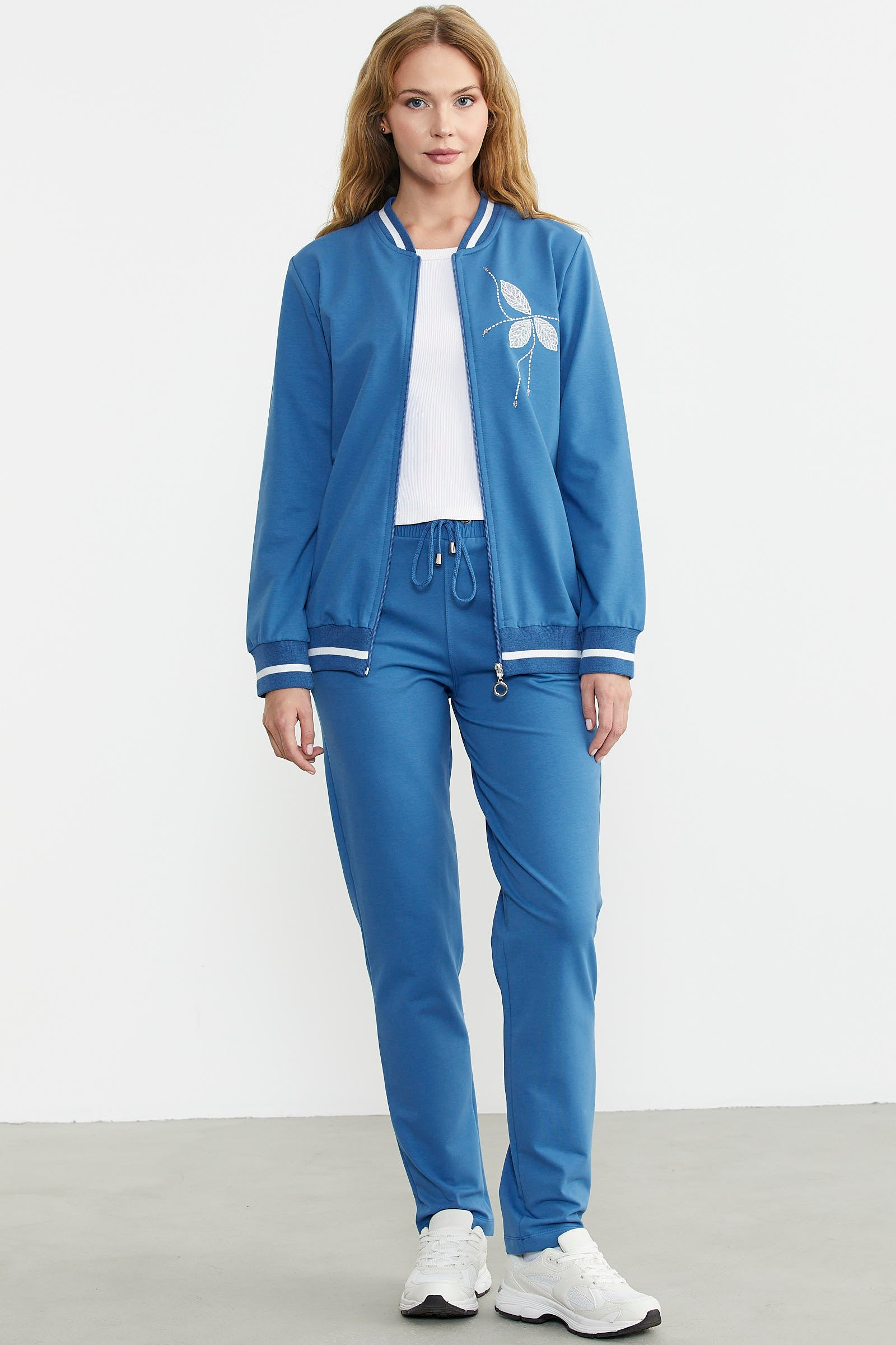 Fermuarlı Triko Kombinli Eşofman Takım - Saks - Sementa