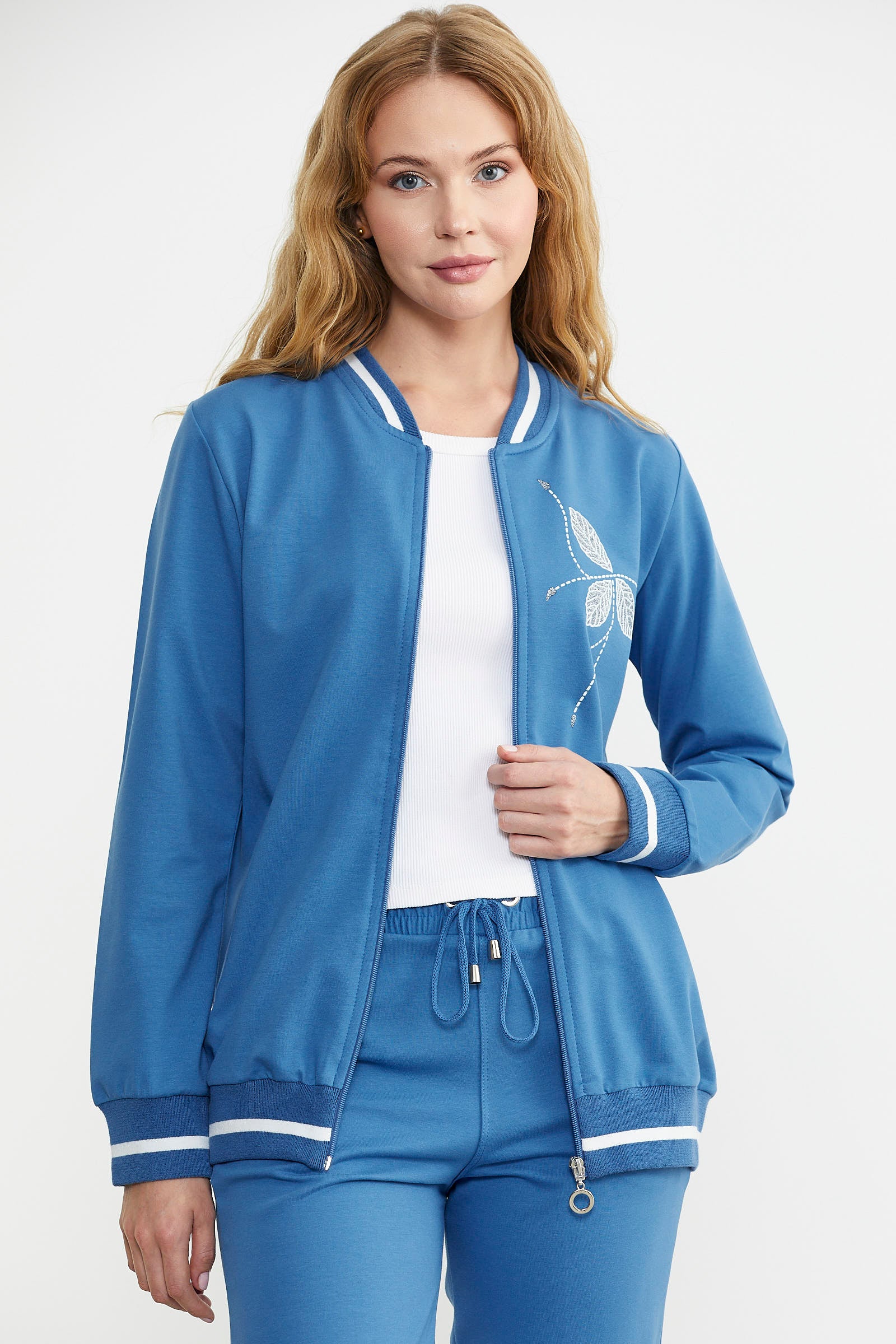 Fermuarlı Triko Kombinli Eşofman Takım - Saks - Sementa