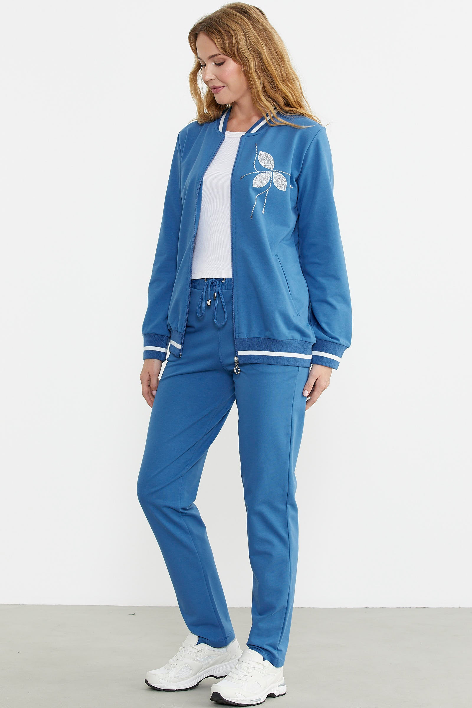 Fermuarlı Triko Kombinli Eşofman Takım - Saks - Sementa